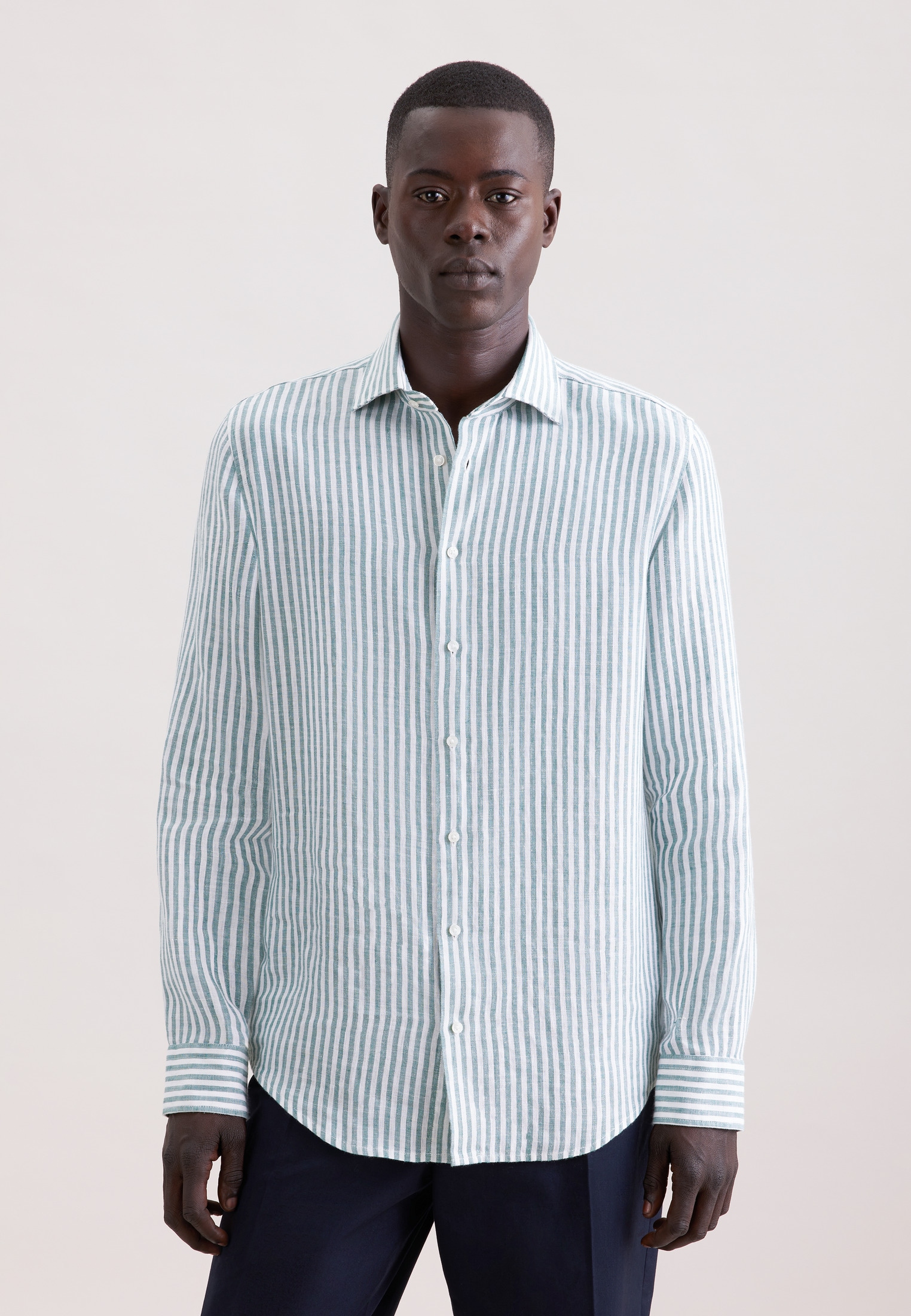 seidensticker Leinenhemd "Schwarze Rose" Slim 1/1 Kentkragen Gestreift günstig online kaufen