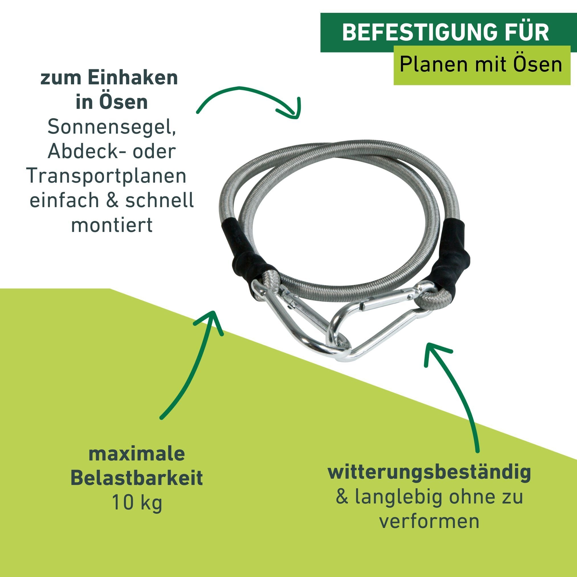 Windhager Seilhaken »Expanderseil inkl. Karabinerhaken, 4 Stk., elastisches Spannseil« zur Transportsicherung und fixieren von Sonnensegel, 70 cm