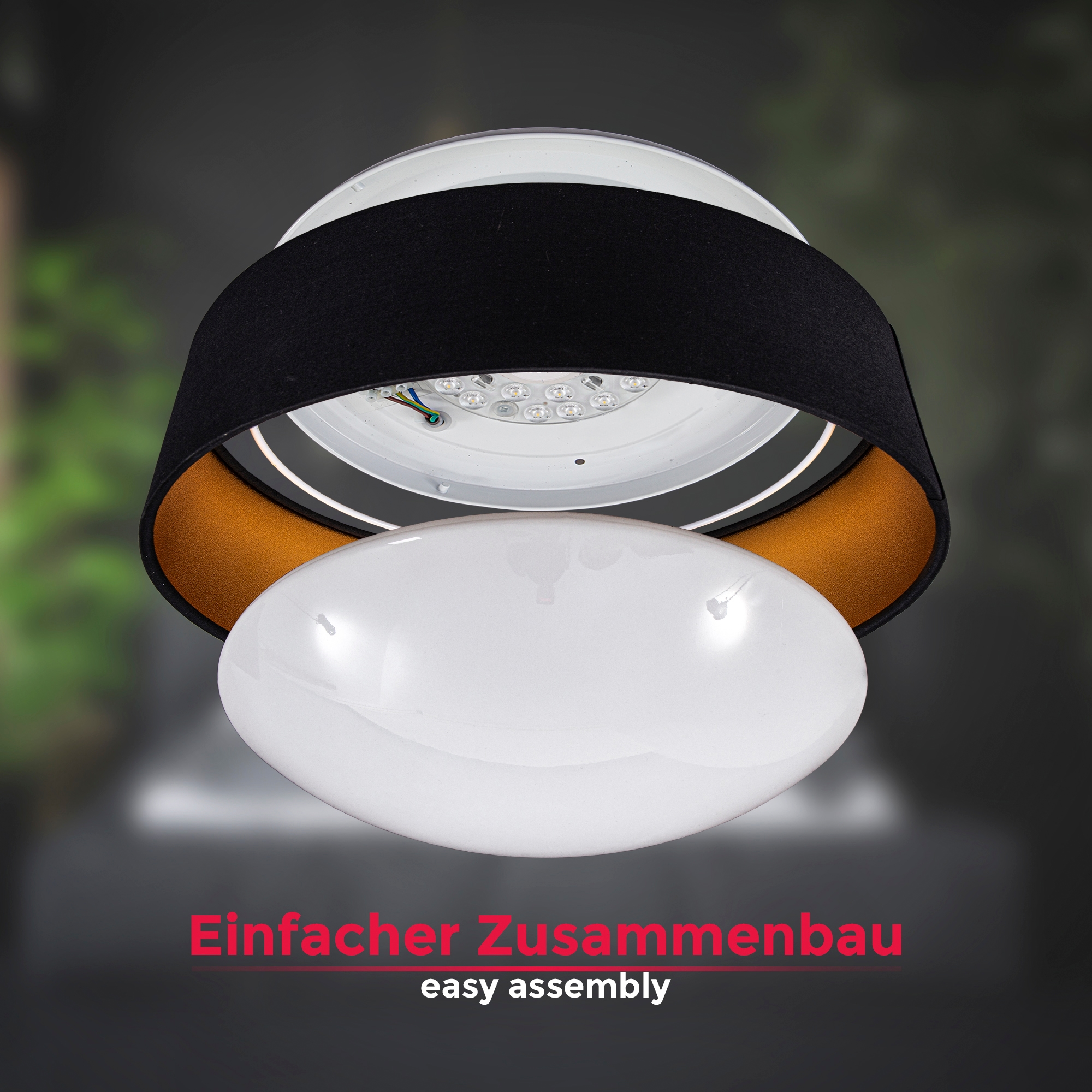 18W«, 1 Neutralweißes Deckenlampe, Glitzereffekt »BK_SD1451 | 2.200 Deckenleuchte BAUR LED Licht, B.K.Licht dezenter Schwarz-Gold, 4.000K Ø40cm, LED flammig-flammig, Lm, Stoffschirm