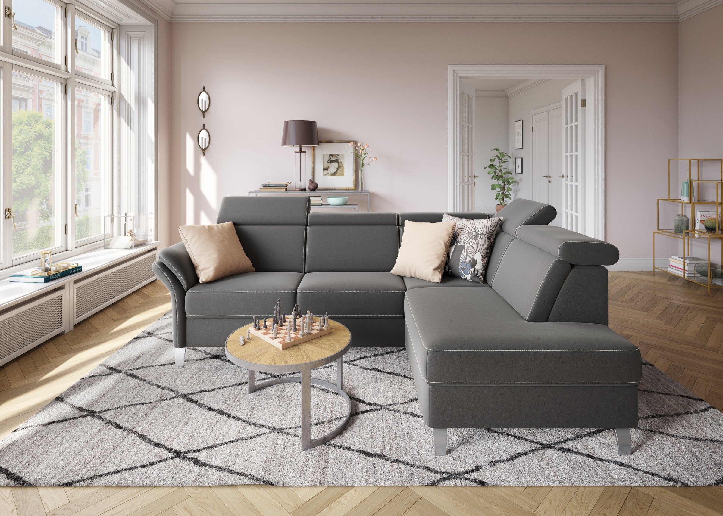 sit&more Ecksofa »Vincenzo L-Form«, inklusive Kopfteilverstellung, wahlweise mit Bettfunktion, Bettkasten