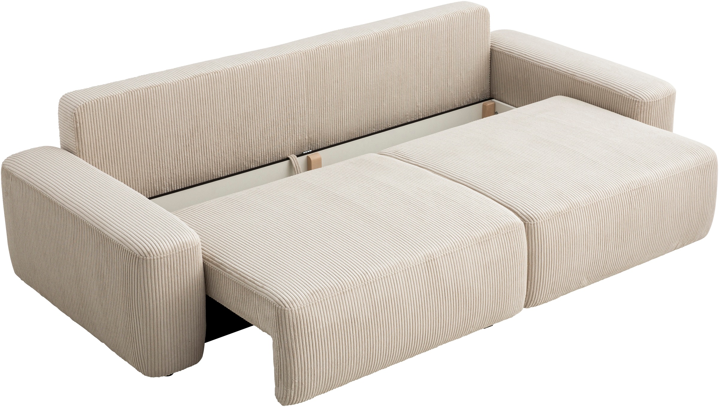 INOSIGN 3-Sitzer »TORGE (257cm), Sofa,Schlafsofa in Cord, Samtvelours, Struktur fein«, rundes Design, Schlaffunktion u. Bettkasten, Liegefläche: 135/200 cm