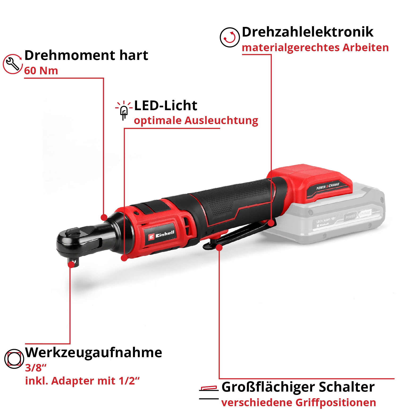 Einhell Akku-Ratschenschrauber »TE-RW 18/60 Li-Solo«, ohne Akku und Ladegerät