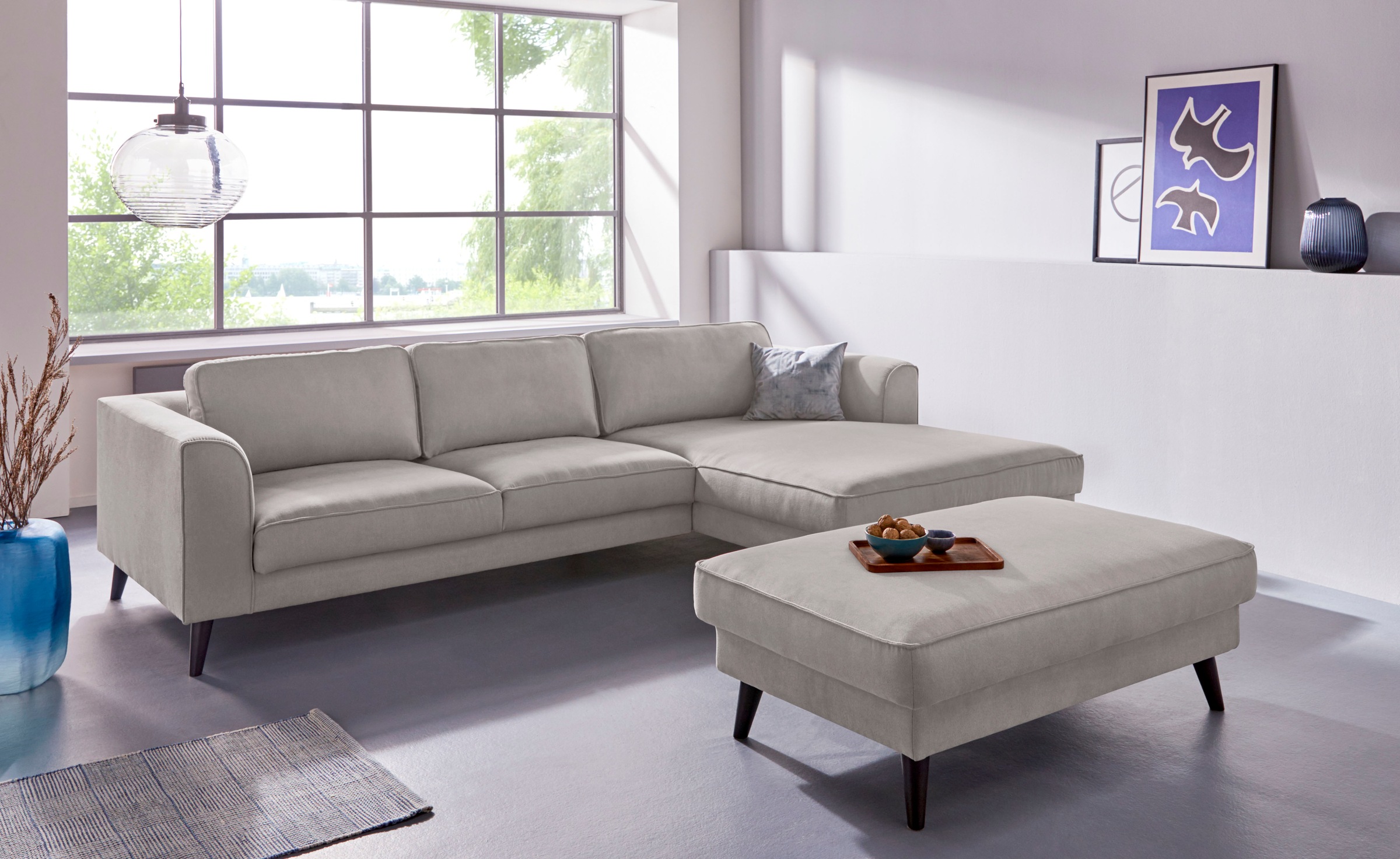 Hockerbank HOME AFFAIRE "Junis", grau (taupe), B:123cm H:44cm T:74cm, Hocker