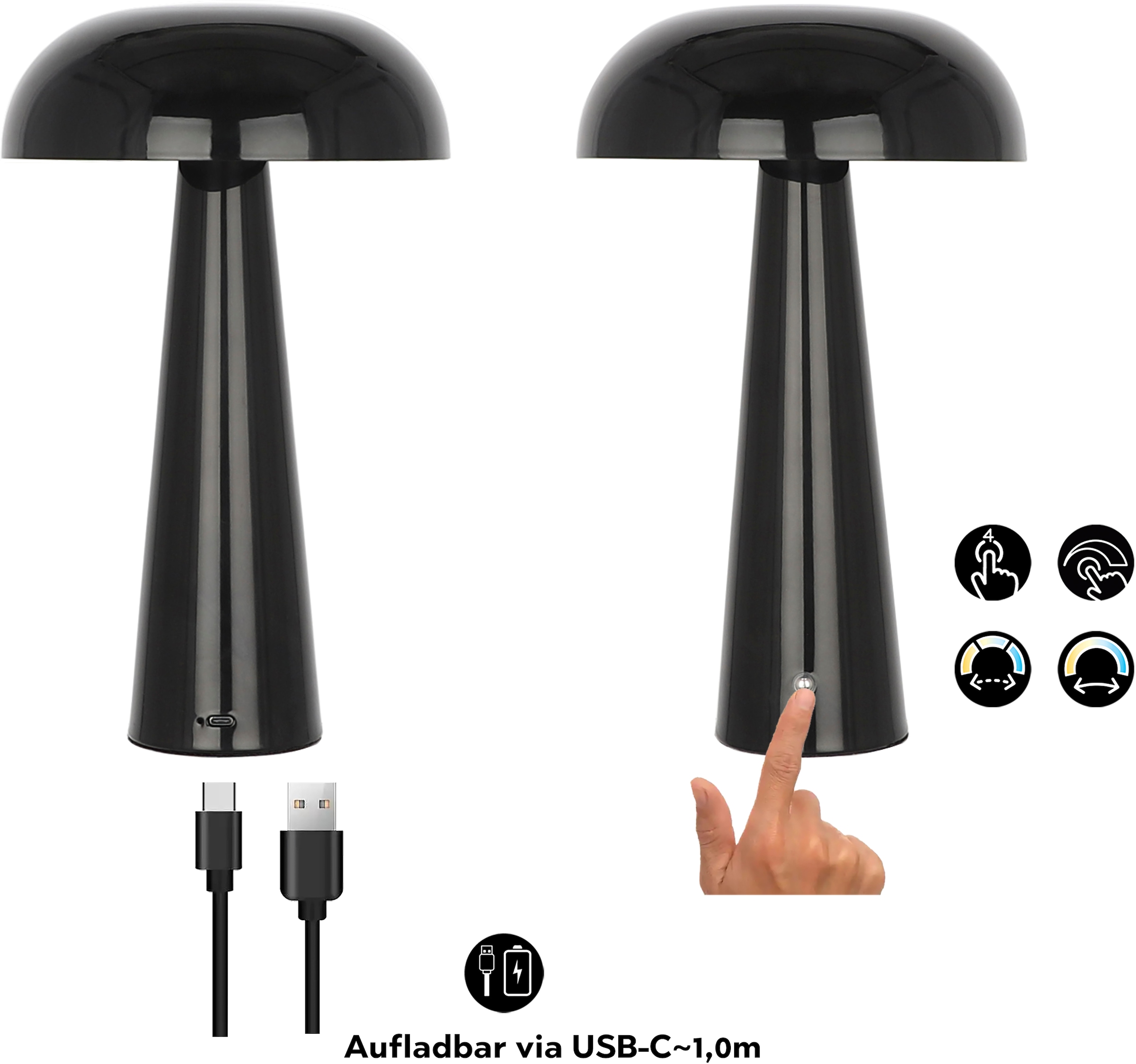 OTTO home LED Tischleuchte »Katniss - Akkuleuchte« LED-Modul 1 Stk. warmweiß - kaltweiß Farbwechsel, 2600 mAh Akku, USB-C, Akkulampe, Tischlampe kabellos