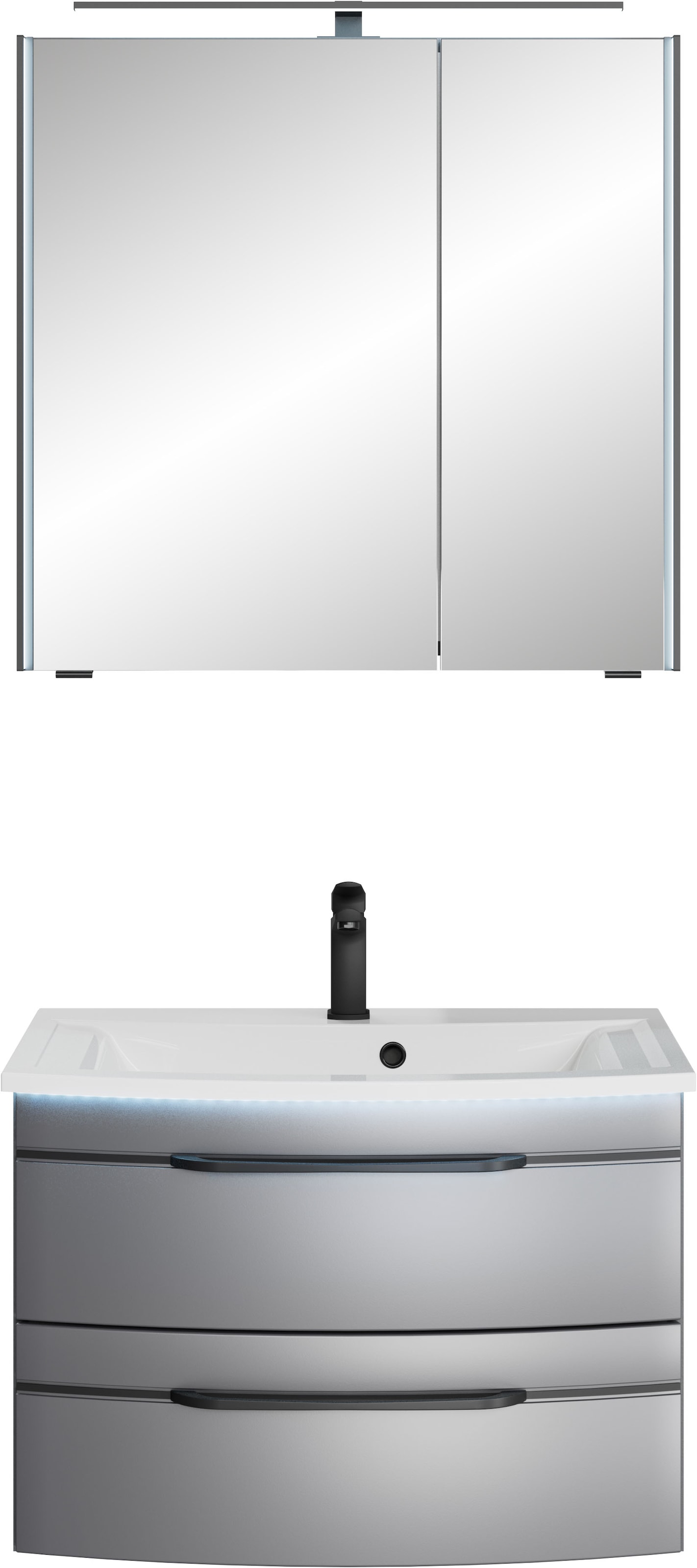 Saphir "Serie 7045 2-teilig Mineralmarmor-Waschtisch mit LED-Spiegelschrank" Set, 2 Stk. tlg.