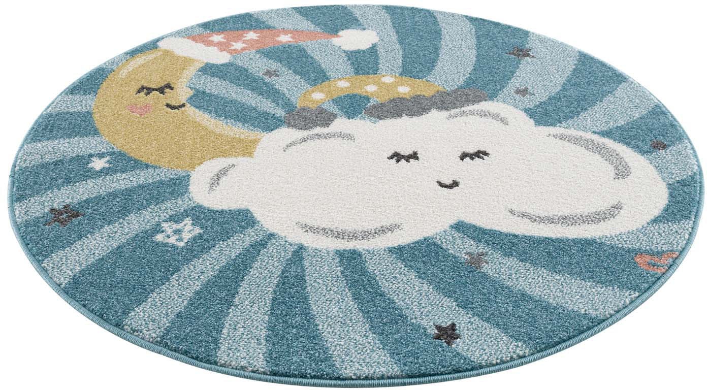 Carpet City Kinderteppich "Anime9380", rund, 11 mm Höhe, Teppich Mond, Wolken, Sterne, Weicher Flor