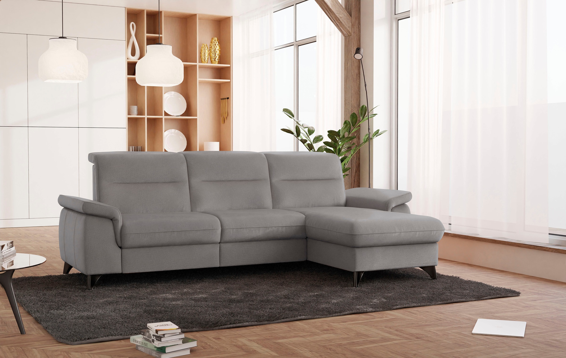Ecksofa SIT & MORE "Astoria L-Form", grau (hellgrau), B:260cm H:91cm T:175cm, 100% Polyester, Sofas, Ecksofa, wahlweise mit motorischer Relaxfunktion 10