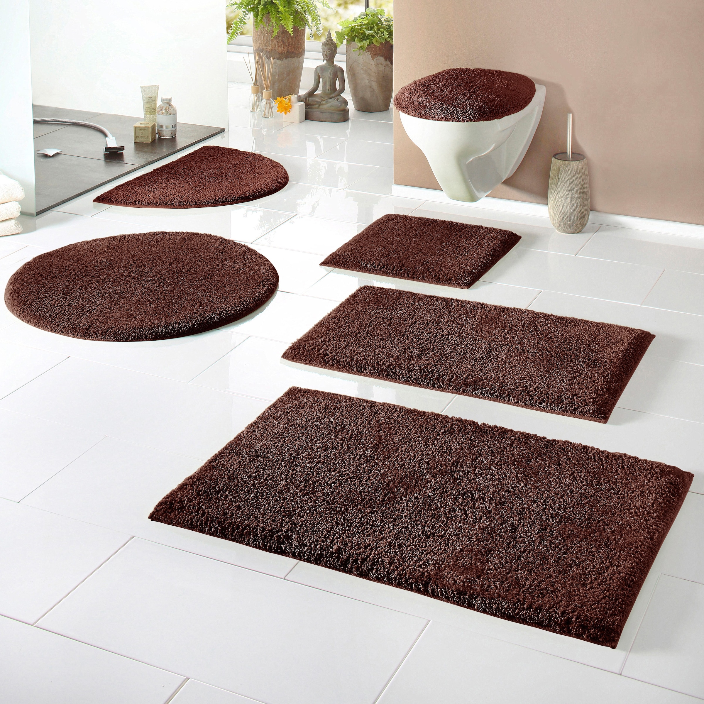 my home Badematte »Maren, Badvorleger, Badezimmer Teppich«, rutschhemmend beschichtet, fußbodenheizungsgeeignet, Bio-Baumwolle, Badteppich, Badematten auch als 3 teiliges Set
