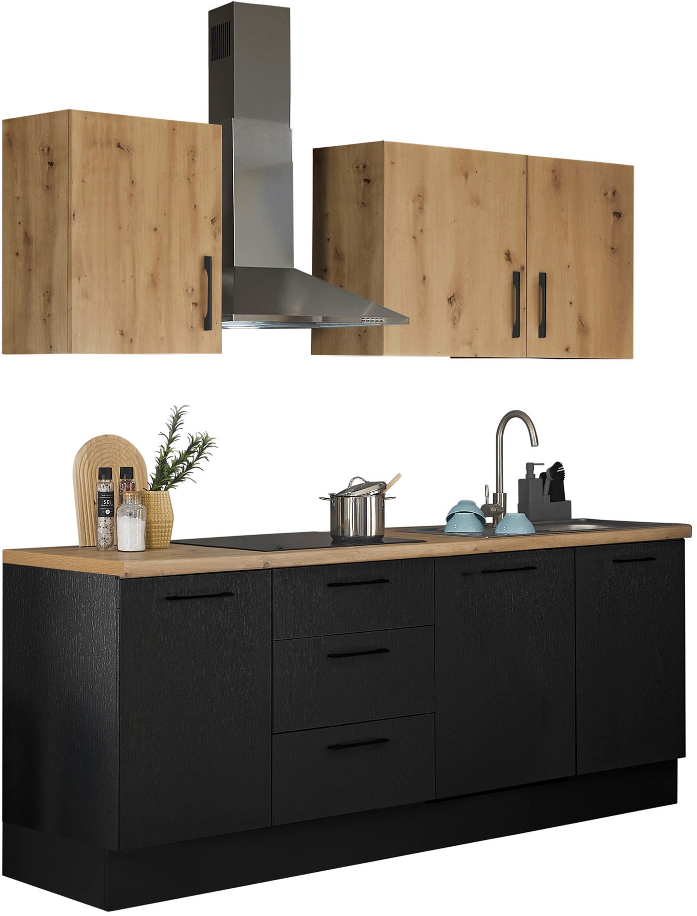 BASIC by Balculina Küchenzeile »Turin«, Breite 220 cm, ohne E-Geräte, mit Soft-Close-Funktion