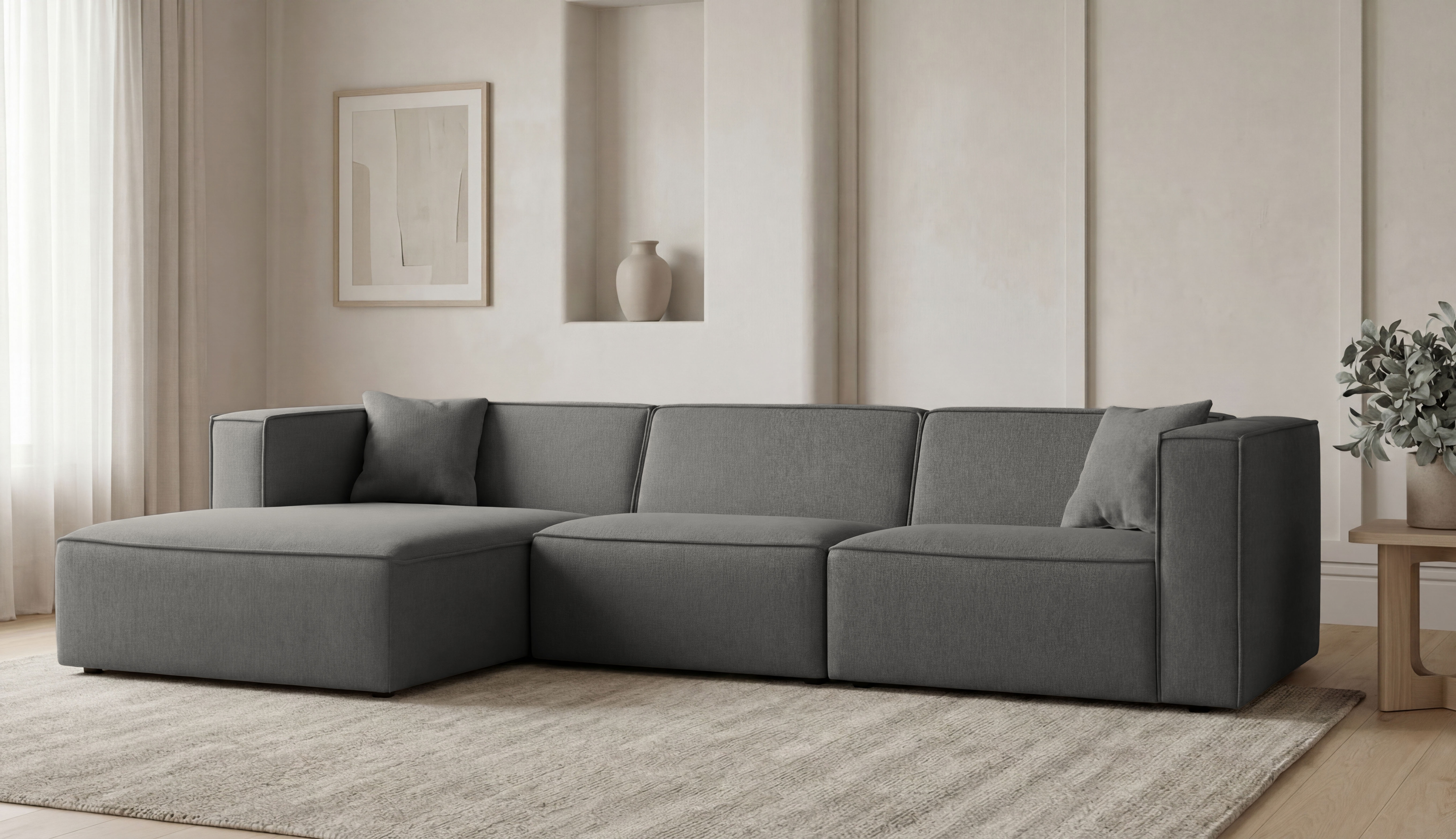 OTTO home Ecksofa "Tammie" Breite 312 cm, Webstoff fein, bodentief, mit Wellenunterfederung