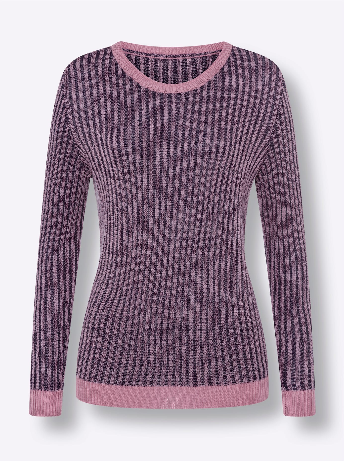 Strickpullover CLASSIC BASICS "Rundhals-Pullover", Damen, Gr. 56, lila (marine, altrosa), 100% Polyacryl, gemustert, gestreift, mehrfarbig, Pullover Strickpullover 2