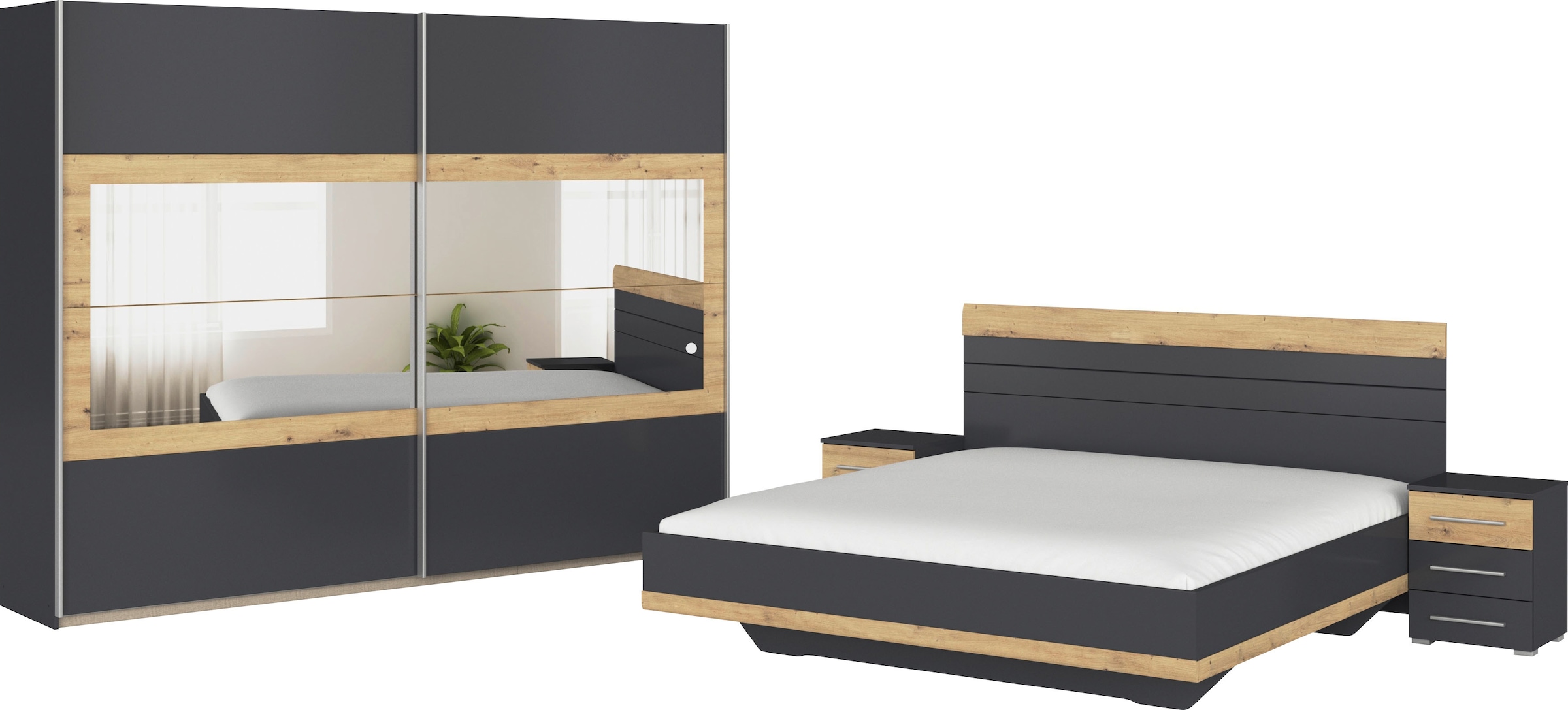 rauch Schlafzimmer-Set "Tarragona", (Set, 4 tlg.), Schrank in 3 Breiten, Bett in 2 Breiten, 2 Nachttische MADE IN GERMAN