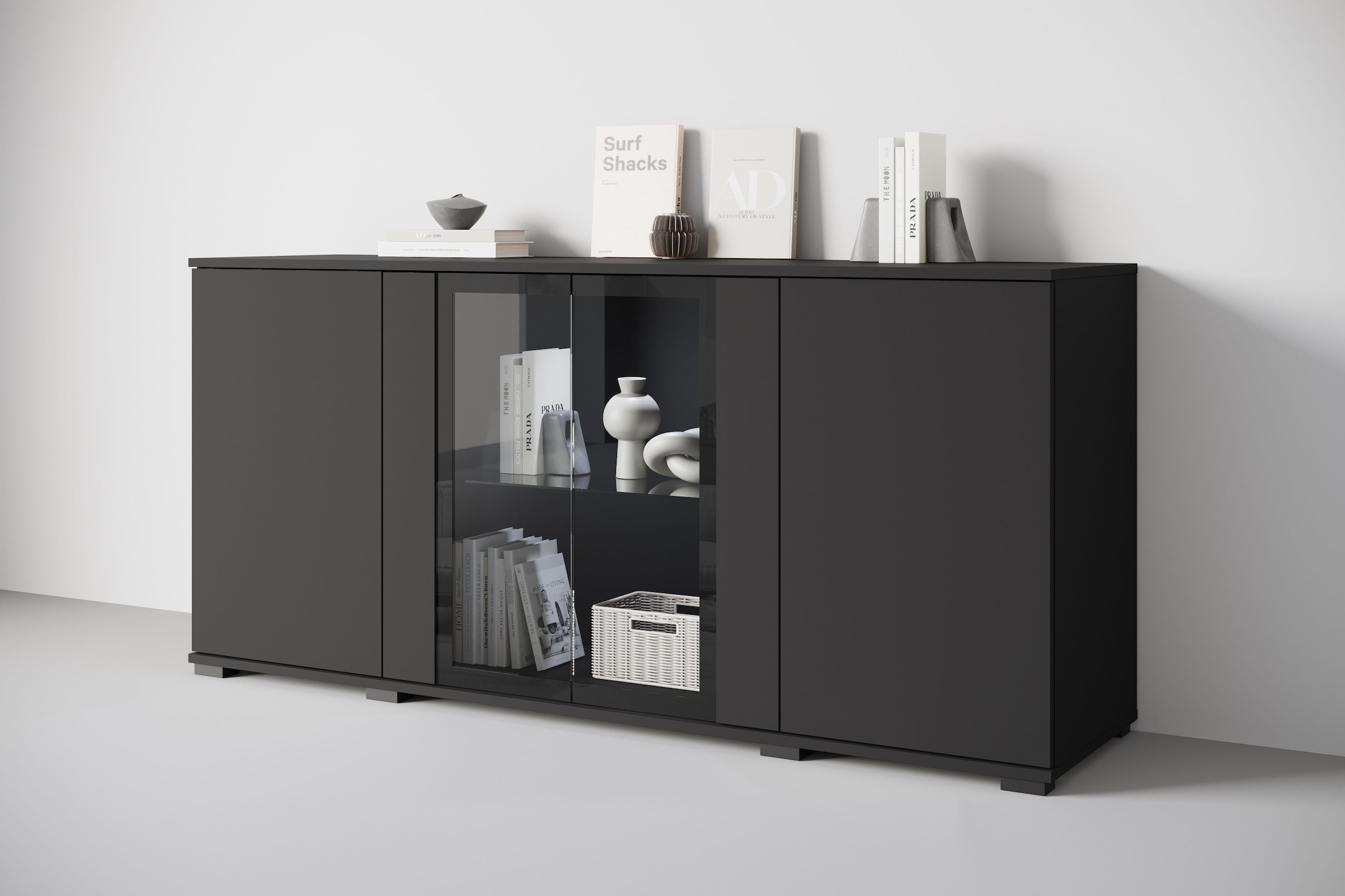 Home affaire Sideboard "Caro, modernes Design mit Glaseinsätzen, Breite 150 günstig online kaufen