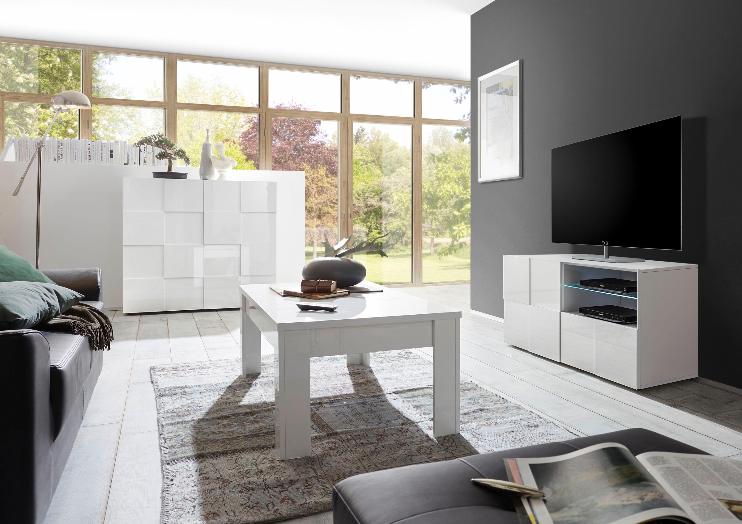 Home affaire Lowboard "Dama Breite 121 cm, TV-Board 1 Tür, 1 Schubkasten, TV-Schrank" Front in 3D-Optik, grifflos, verschiedene Farben