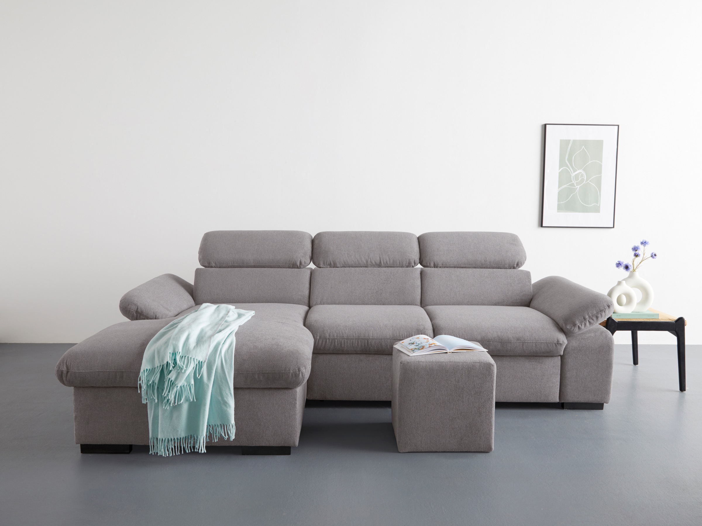 COTTA Ecksofa »Lola L-Form«, (Set, mit Hocker), mit Hocker & Kopfteilfunktion, wahlw. Bett- und Armteilfunktion