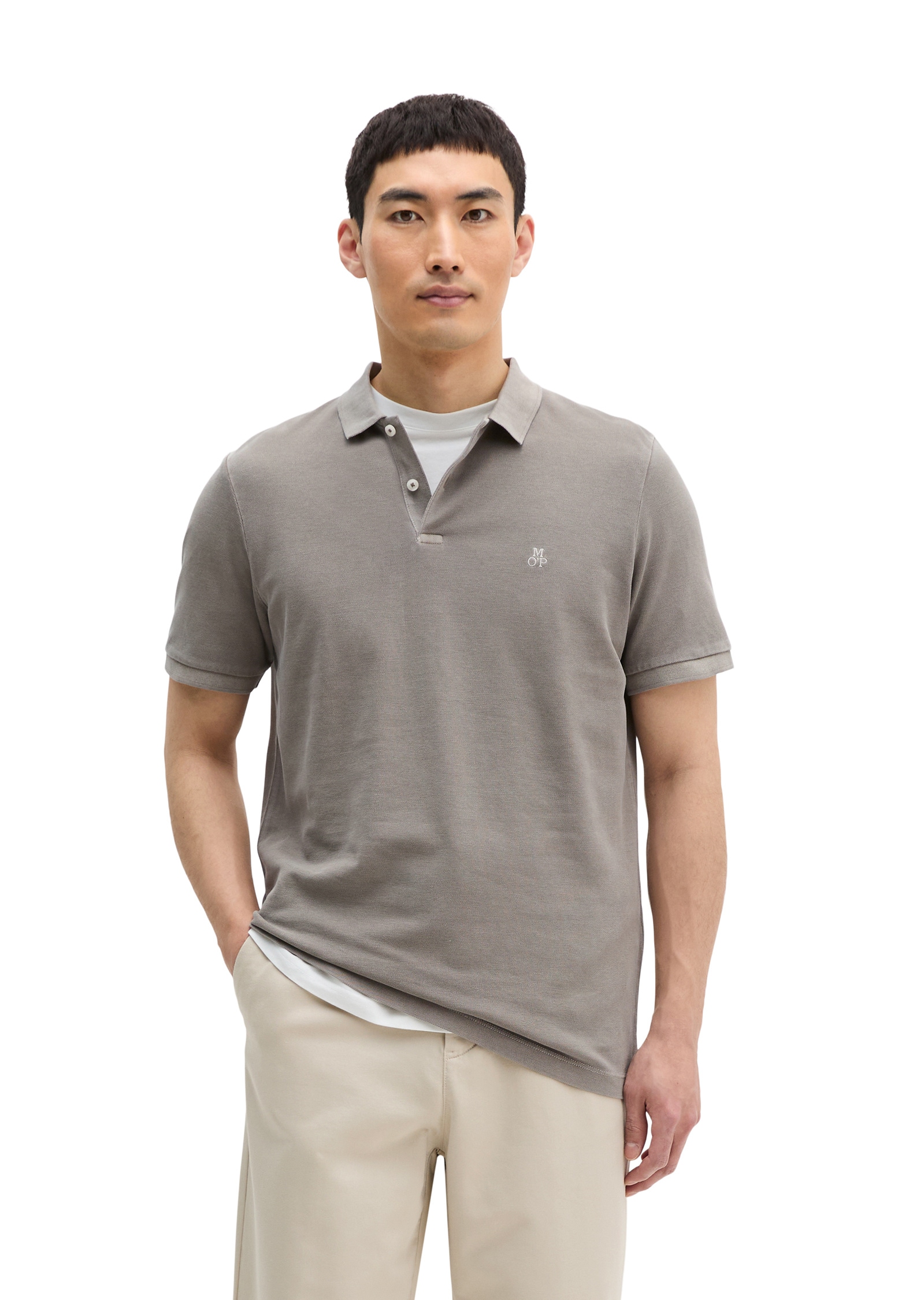 Poloshirt MARC O'POLO "aus Organic Cotton-Stretch", Herren, Gr. XXL, frozen taupe, Obermaterial: 95% Baumwolle, 5% Elasthan, unifarben, figurbetont, Rippbündchen, Shirts