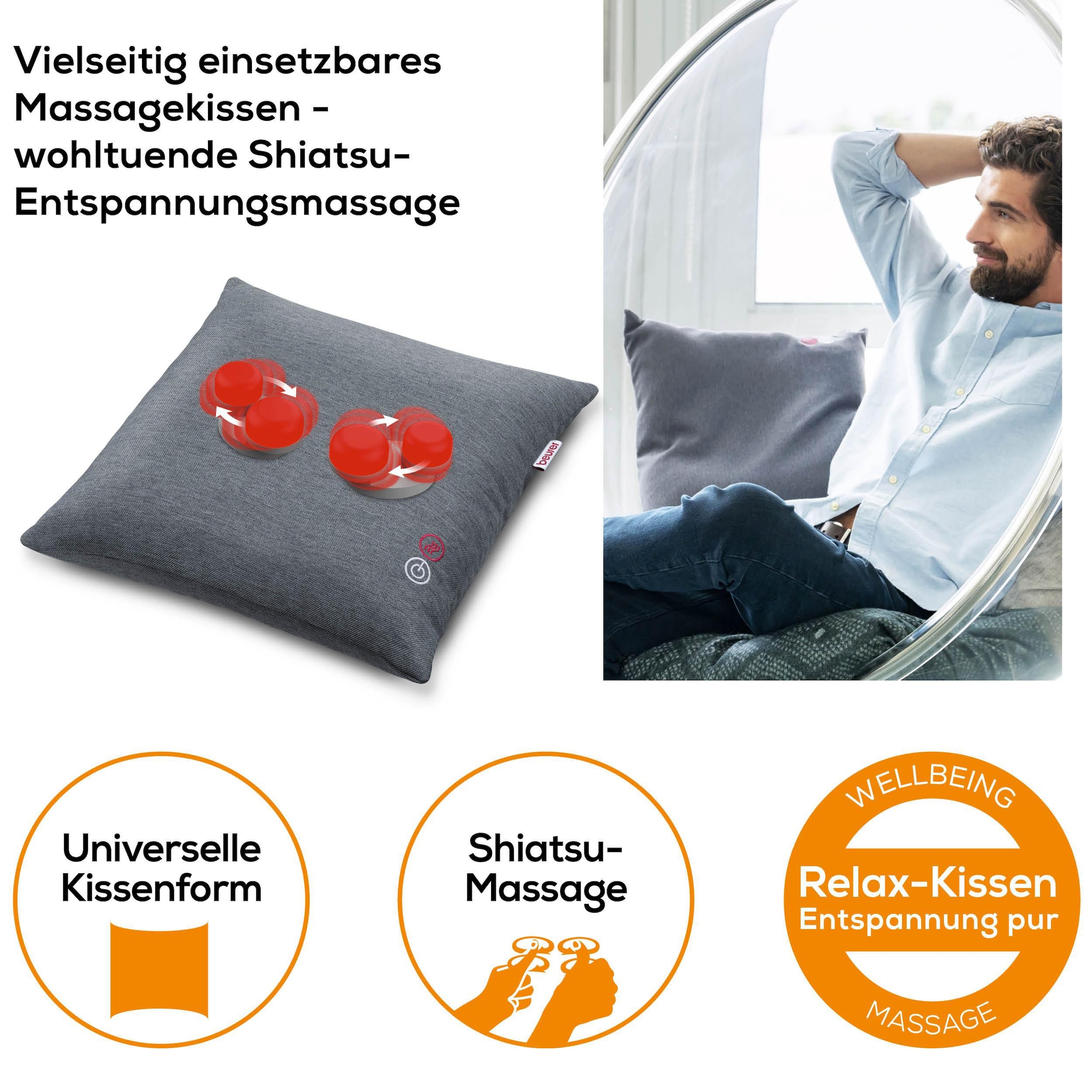 BEURER Massagekissen »Beurer MG 135 Shiatsu-Kissen mit zuschaltbarer Wärmefunktion«, Mit 4 Massageköpfen für eine entspannende Massage