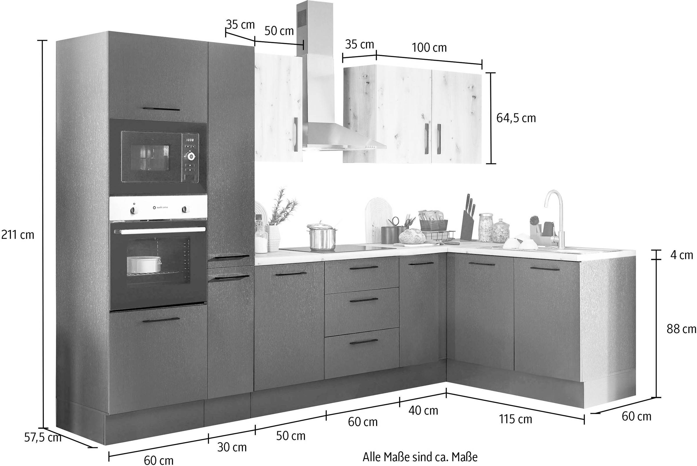 BASIC by Balculina Winkelküche »Turin«, Stellbreite 300x175 cm, wahlweise mit E-Geräten