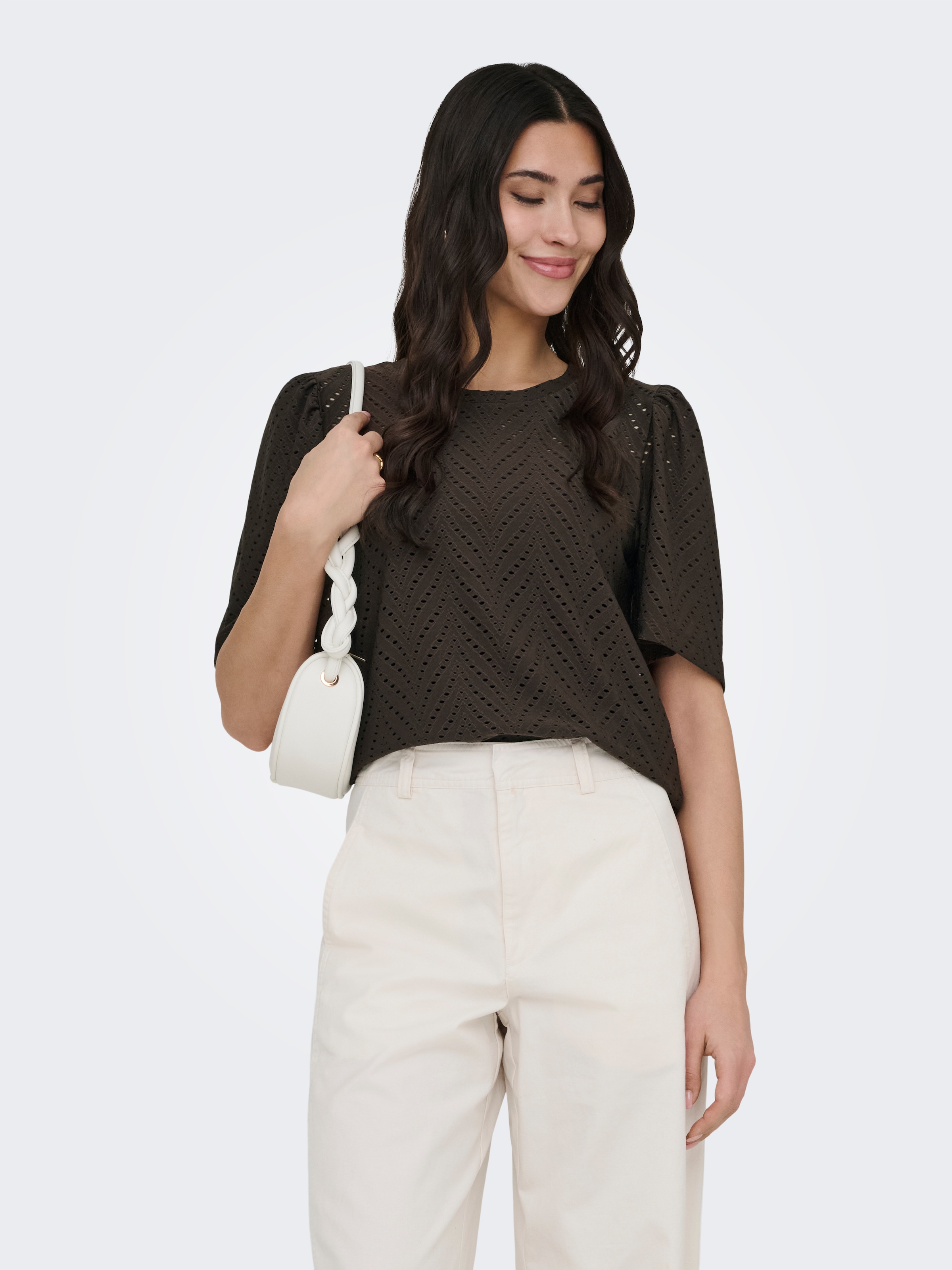 Jdy Spitzenshirt "Jdycarla Cathinka S/S Top Jrs Noos" Kunstfaser, Regular Fit