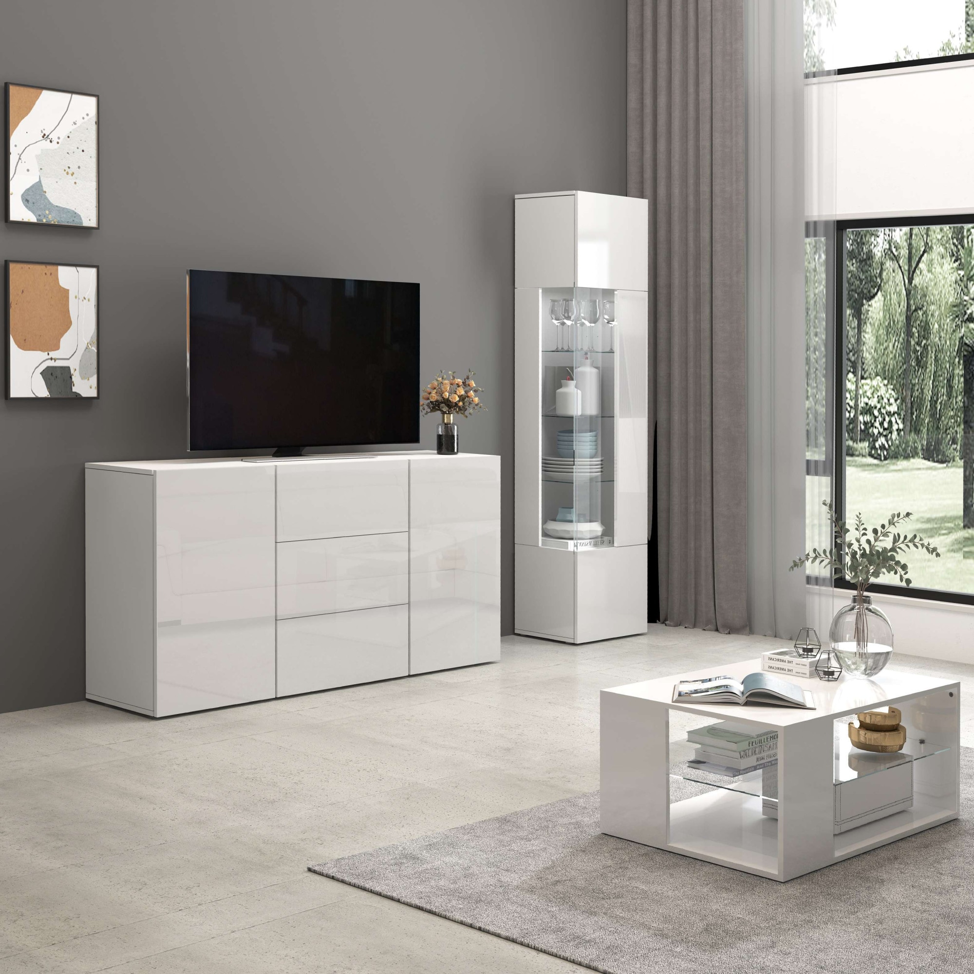 INOSIGN Couchtisch »Egypt Couchtisch,Sofatisch«, (1 St.), Aus glänzend weiß lack. Holz, mit Glasablage,rechteckig,Breite 90 cm