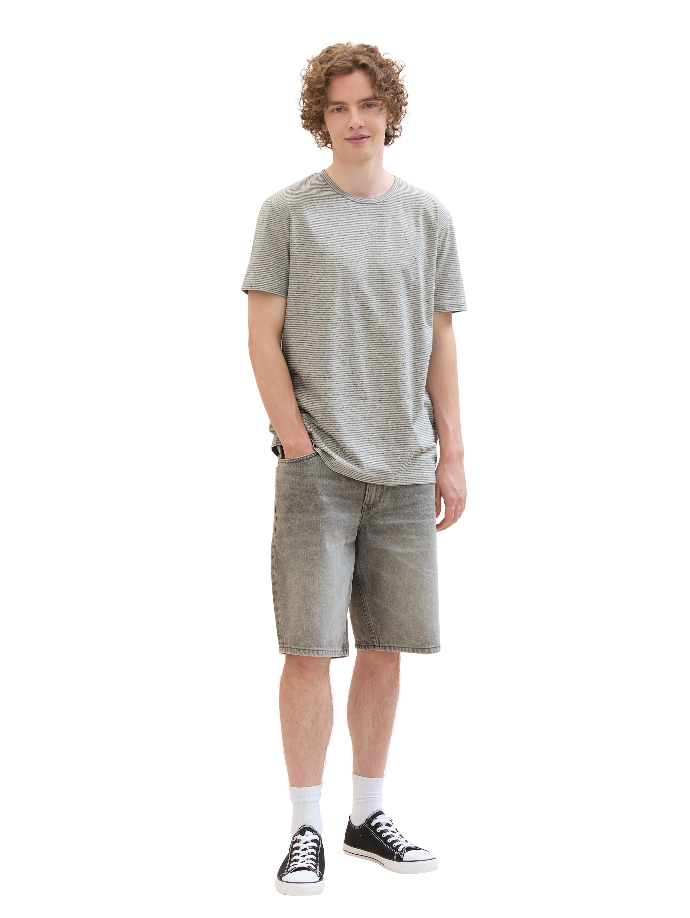 TOM TAILOR Denim Rundhalsshirt, mit Melange Optik
