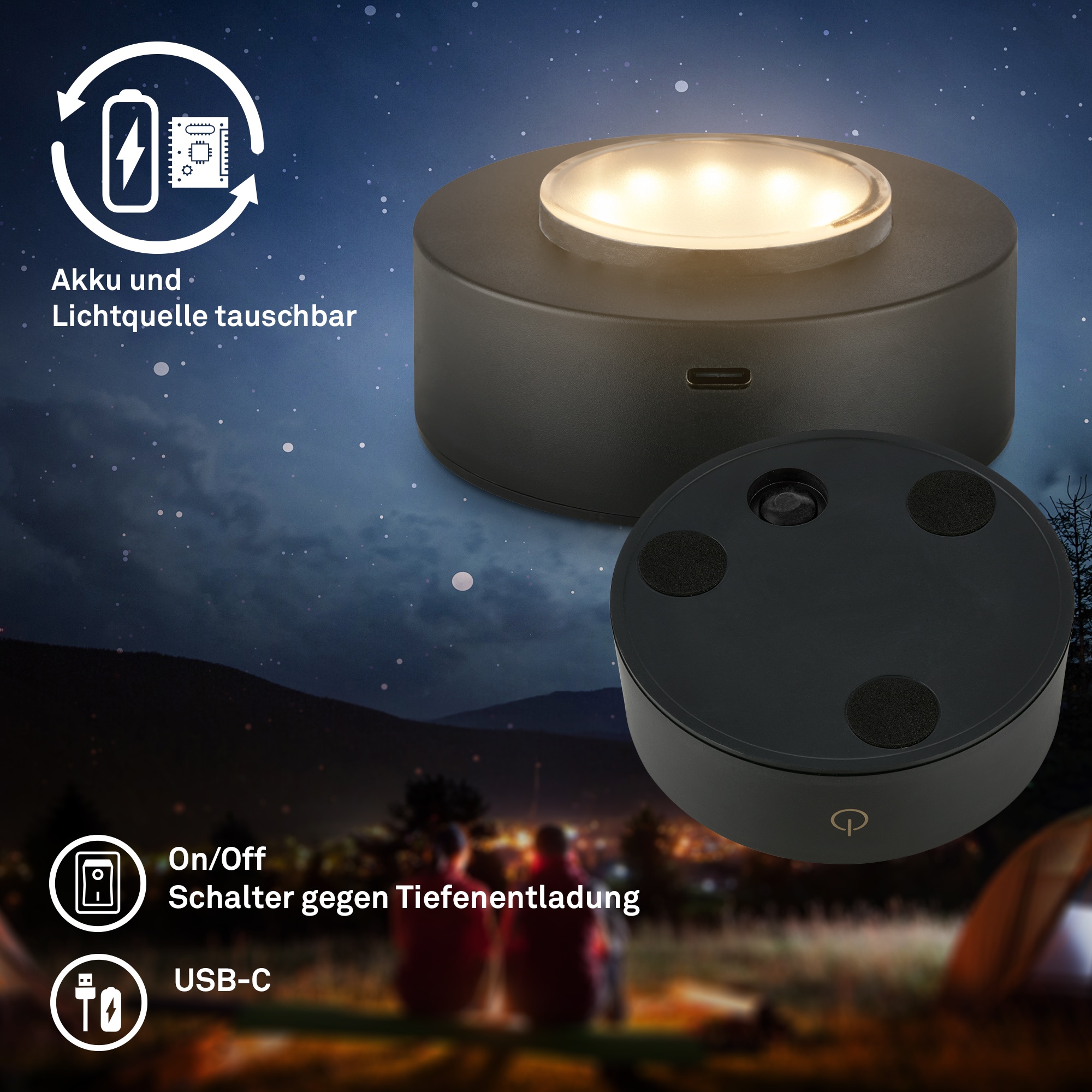 Briloner Leuchten LED Außen-Tischleuchte »SUNORA« LED-Board 2 Stk. Warmweiß kabellos 15 x 11 cm Grau 2W Wohnzimmer Flur Outdoor Aussen 2er-Set