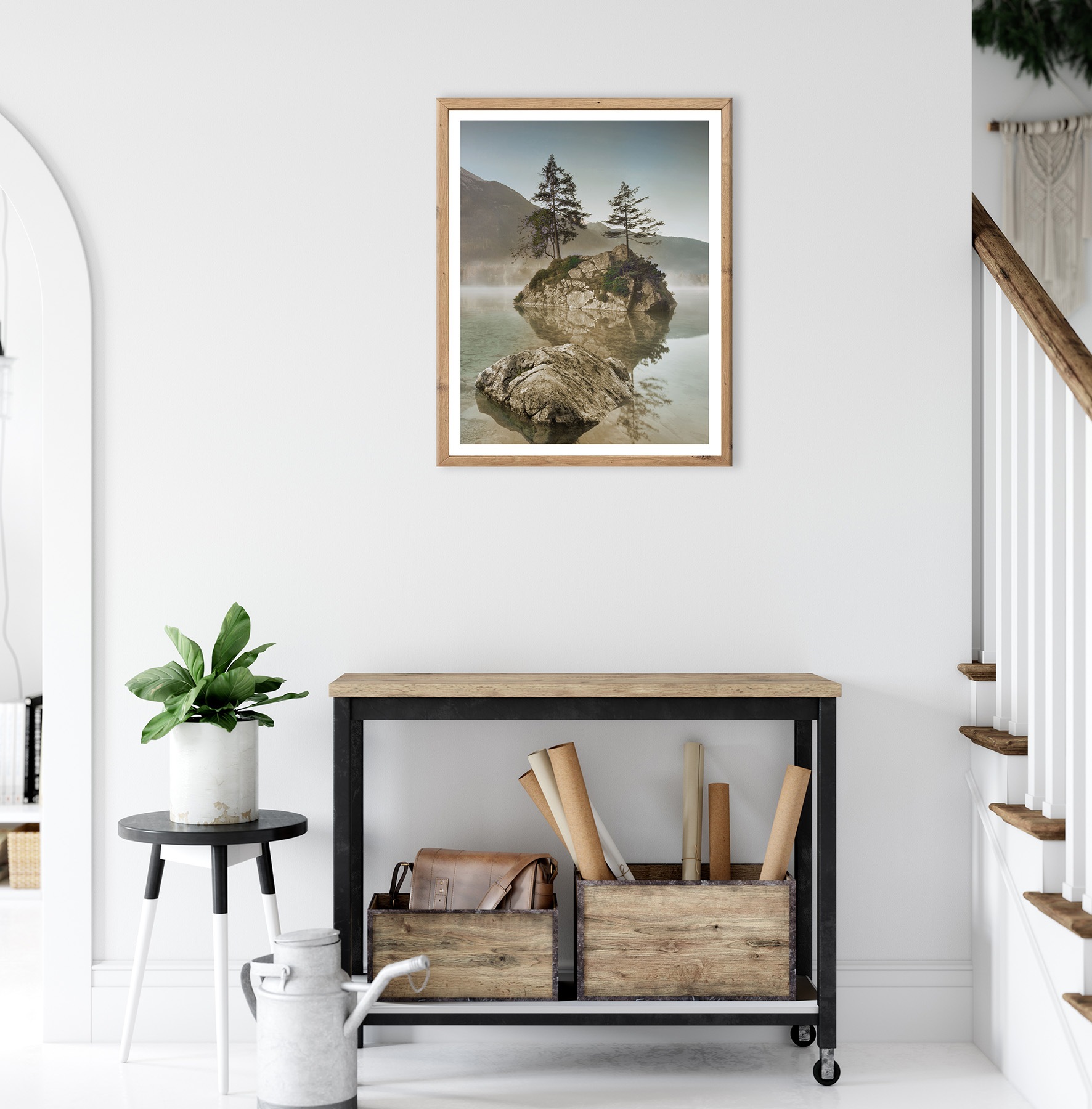 Bönninghoff Bild mit Rahmen »Wandbild gerahmt INSEL IM SEE 40x50 cm – Natur Wandbild beruhigend« Bäume | Felsen | Landschaft | Natur | See | Seebilder 1 Stk. tlg. mit dekorativem Rahmen