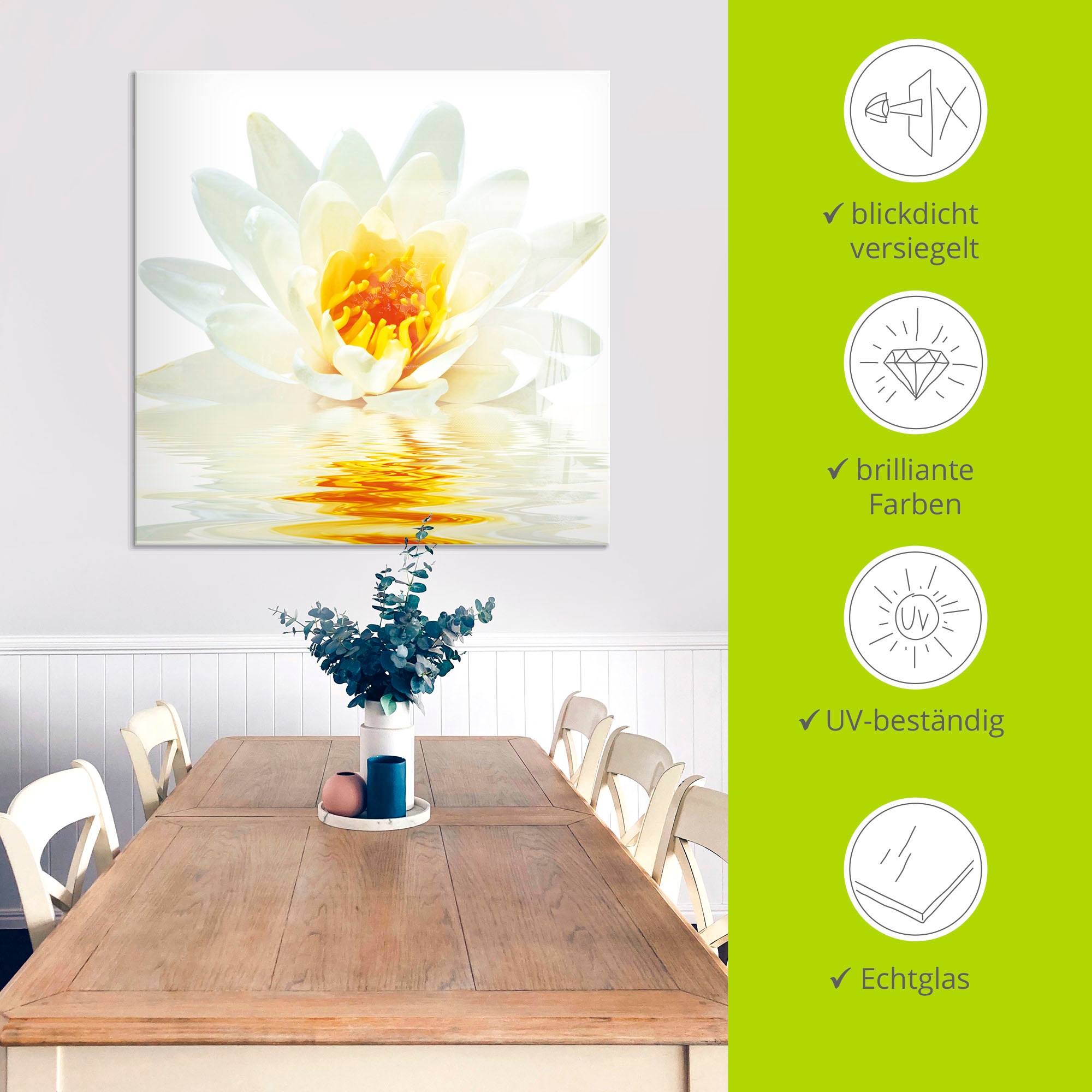 Artland Glasbild »Lotusblume schwimmt im Wasser«, Blumen, (1 St.), in verschiedenen Größen