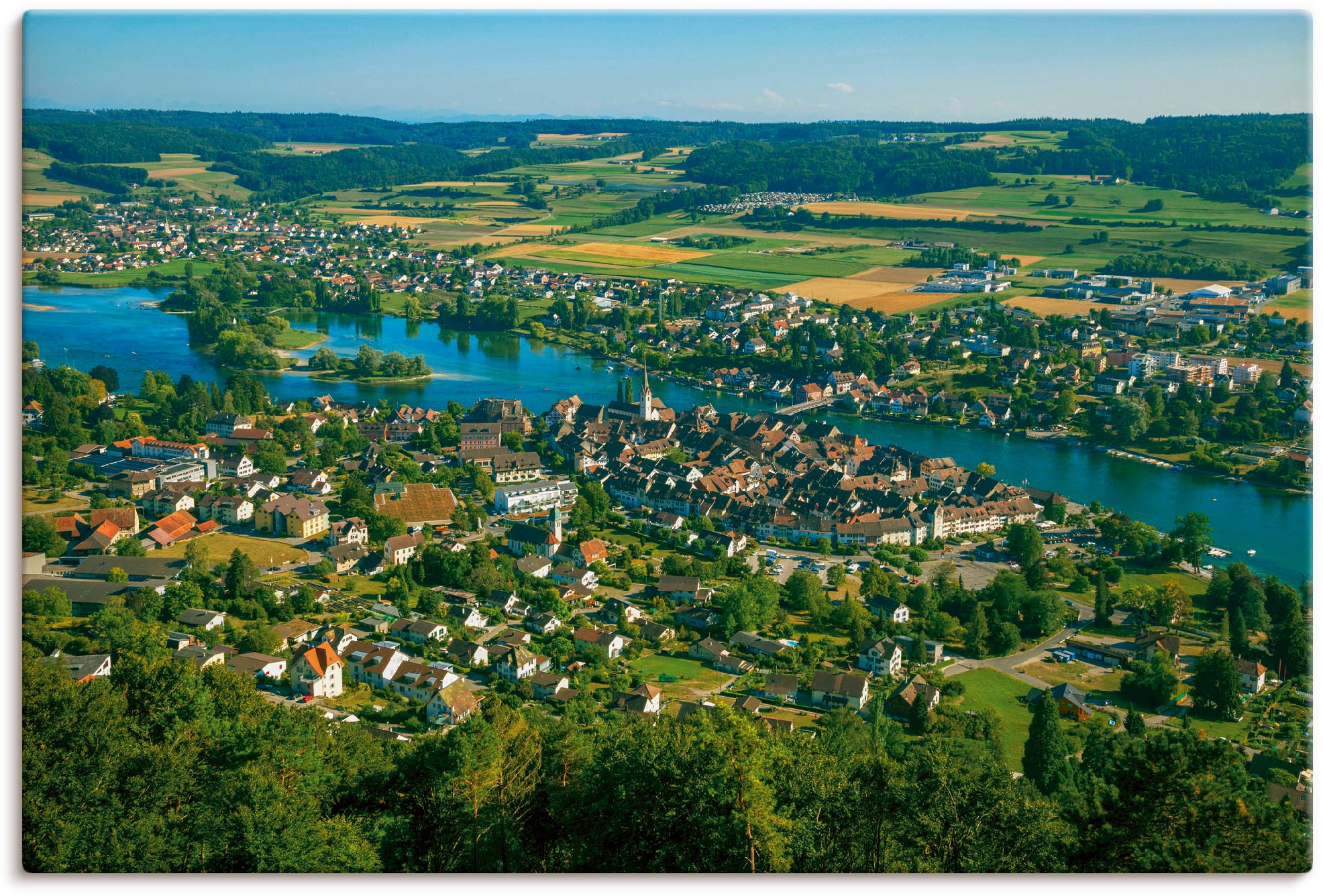 Artland Wandbild »Blick über Stein BAUR Alubild, in oder am St.), als bestellen | (1 Poster Größen Rhein«, Schweiz, Leinwandbild, Wandaufkleber versch