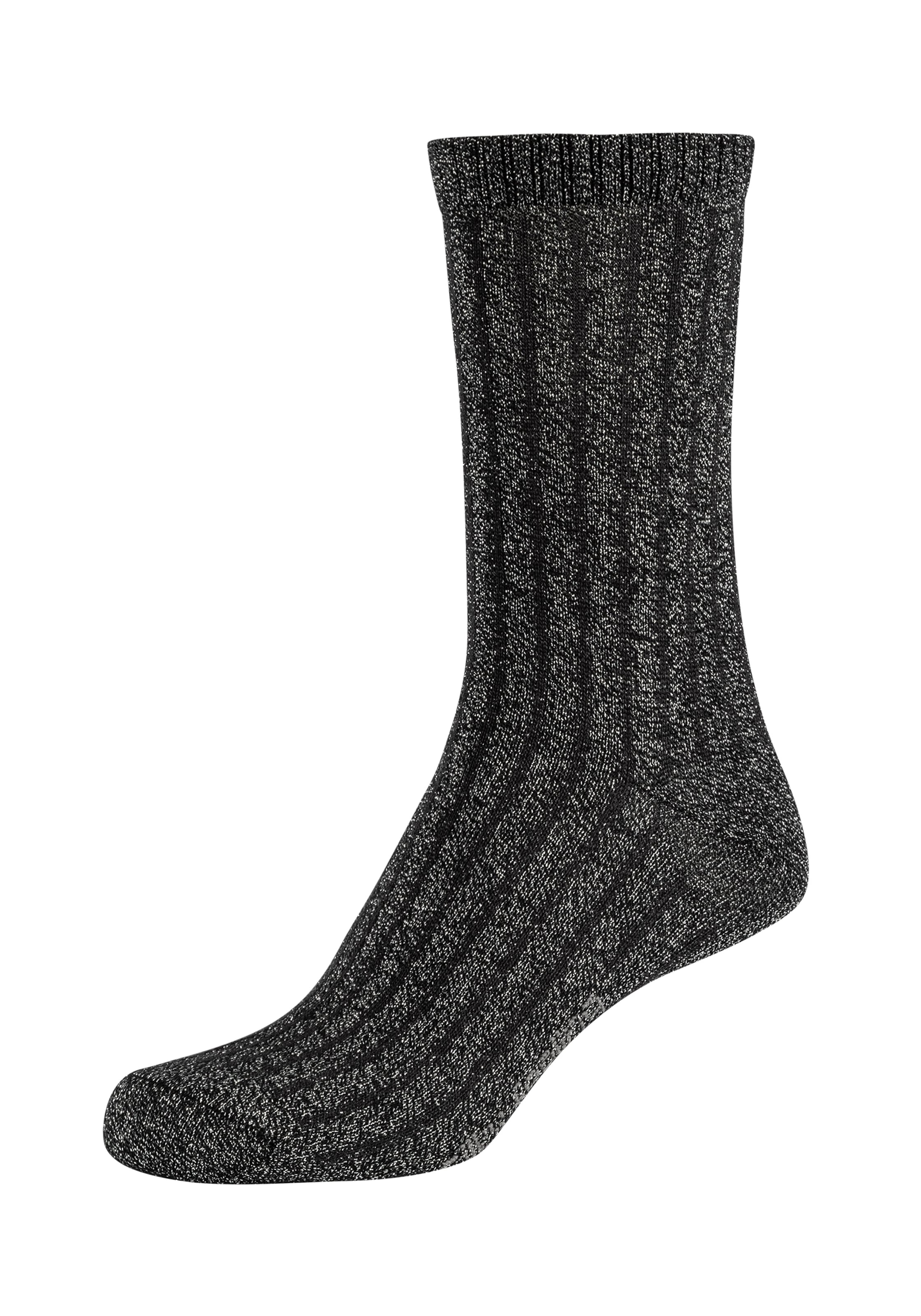 Camano Socken »silky touch«, (4 Paar), mit Glitzerdetails, schmales Rippenbündchen