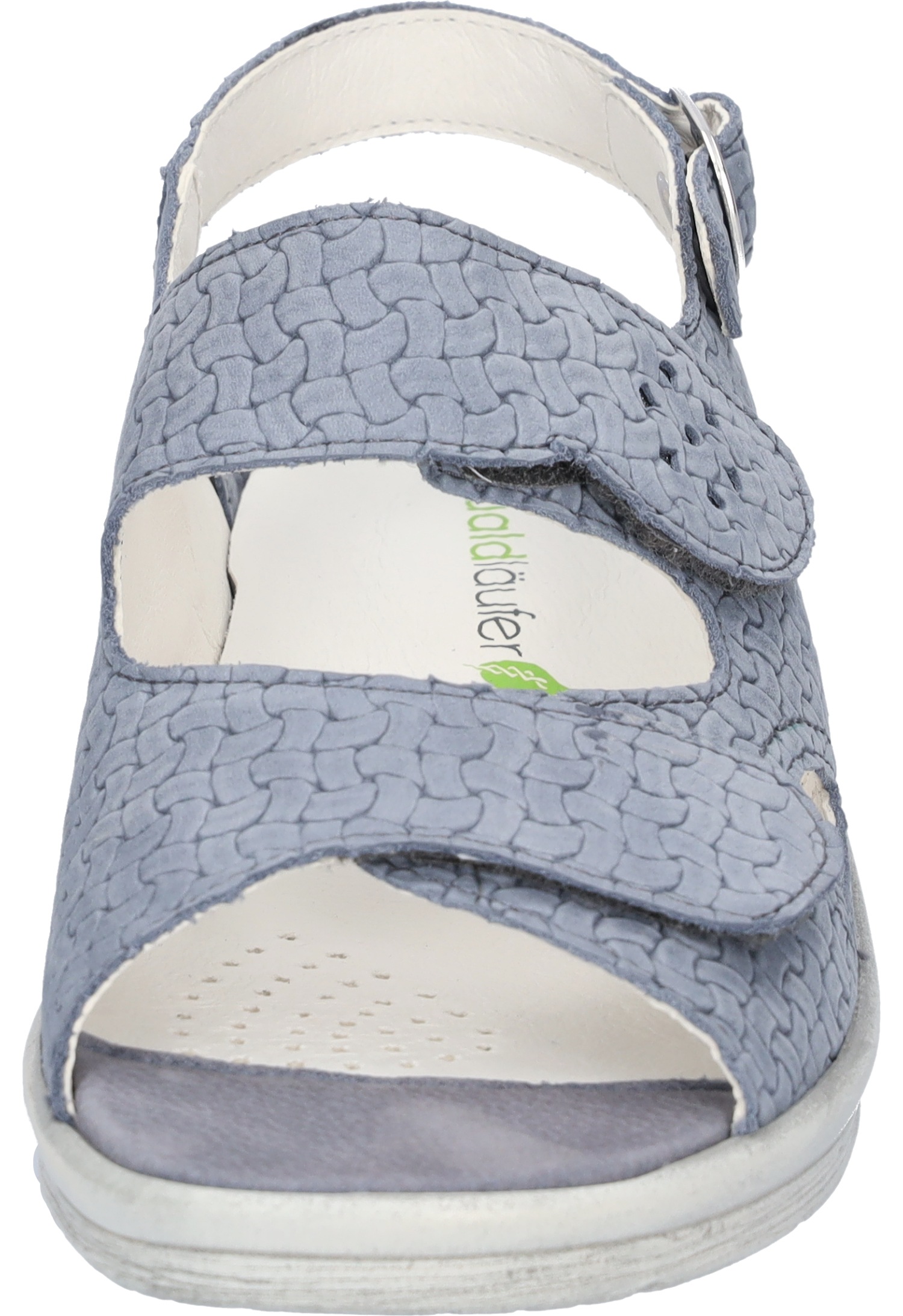 Sandale WALDLÄUFER "MERLE", Damen, Gr. 5 (38), jeansblau, silberfarben, Nubukleder, Textil, unifarben mit Farbeinsatz, Basic, Schuhe Sandale, Sommerschuh mit Klett- und Druckknopfverschluss, M-Weite 3