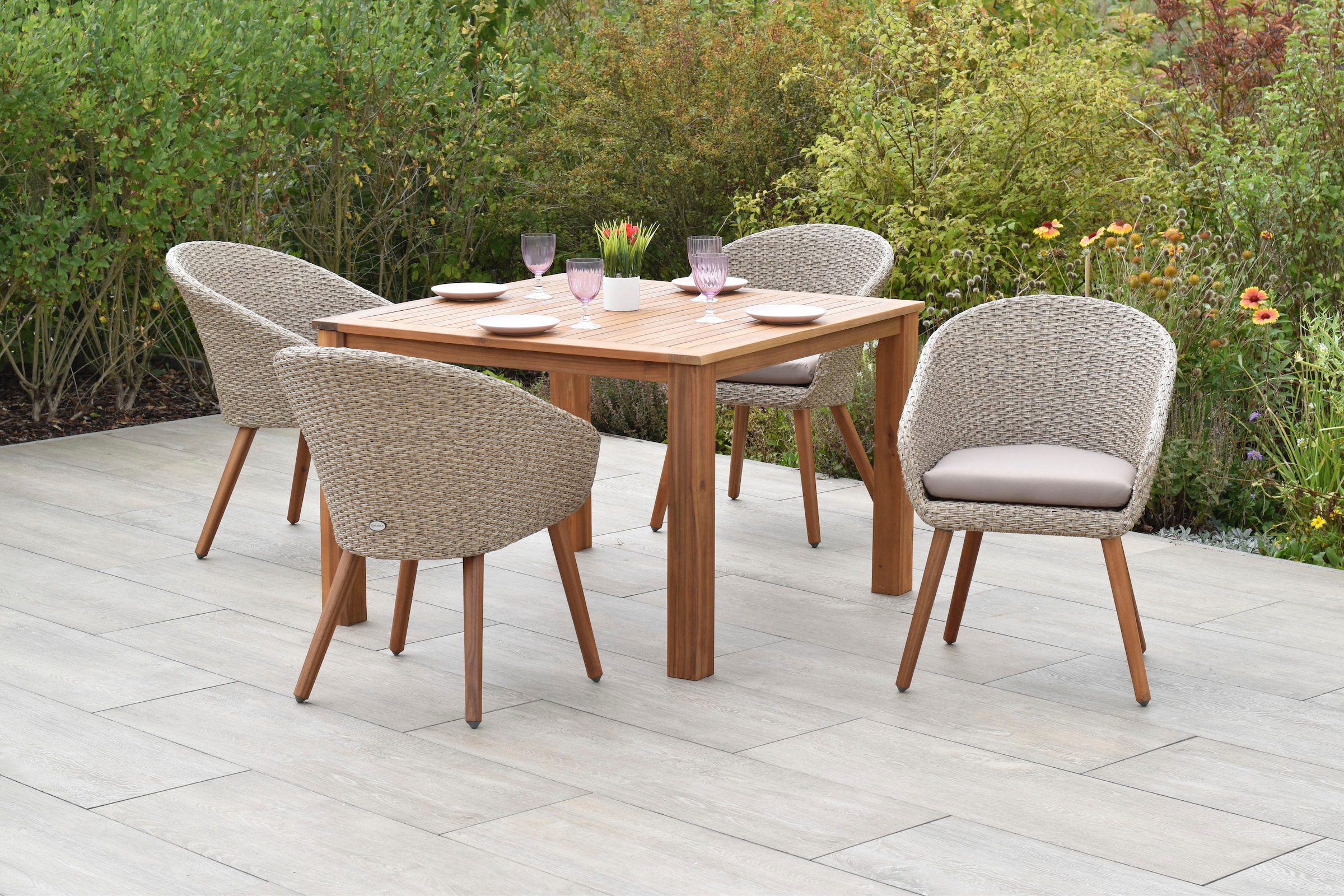 MERXX Garten-Essgruppe »»Arrone««, (Set, 9 tlg.), Beine aus Akazienholz
