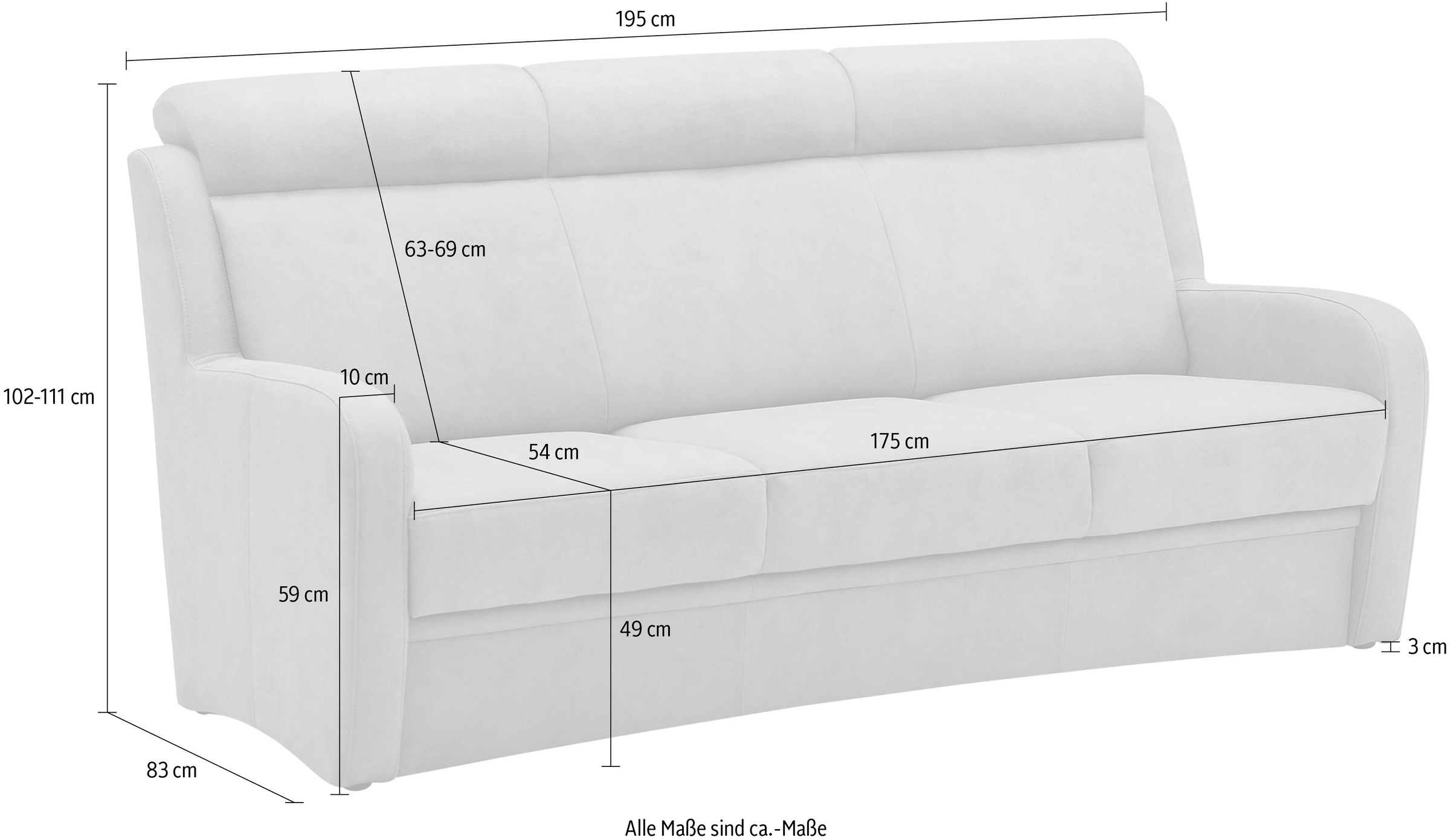 VILLA BECK 3-Sitzer »Varese«, (1 St.), Kopfteilverstellung, wahlweise mit Sitzvorzug, in Sitzhöhe 49 cm