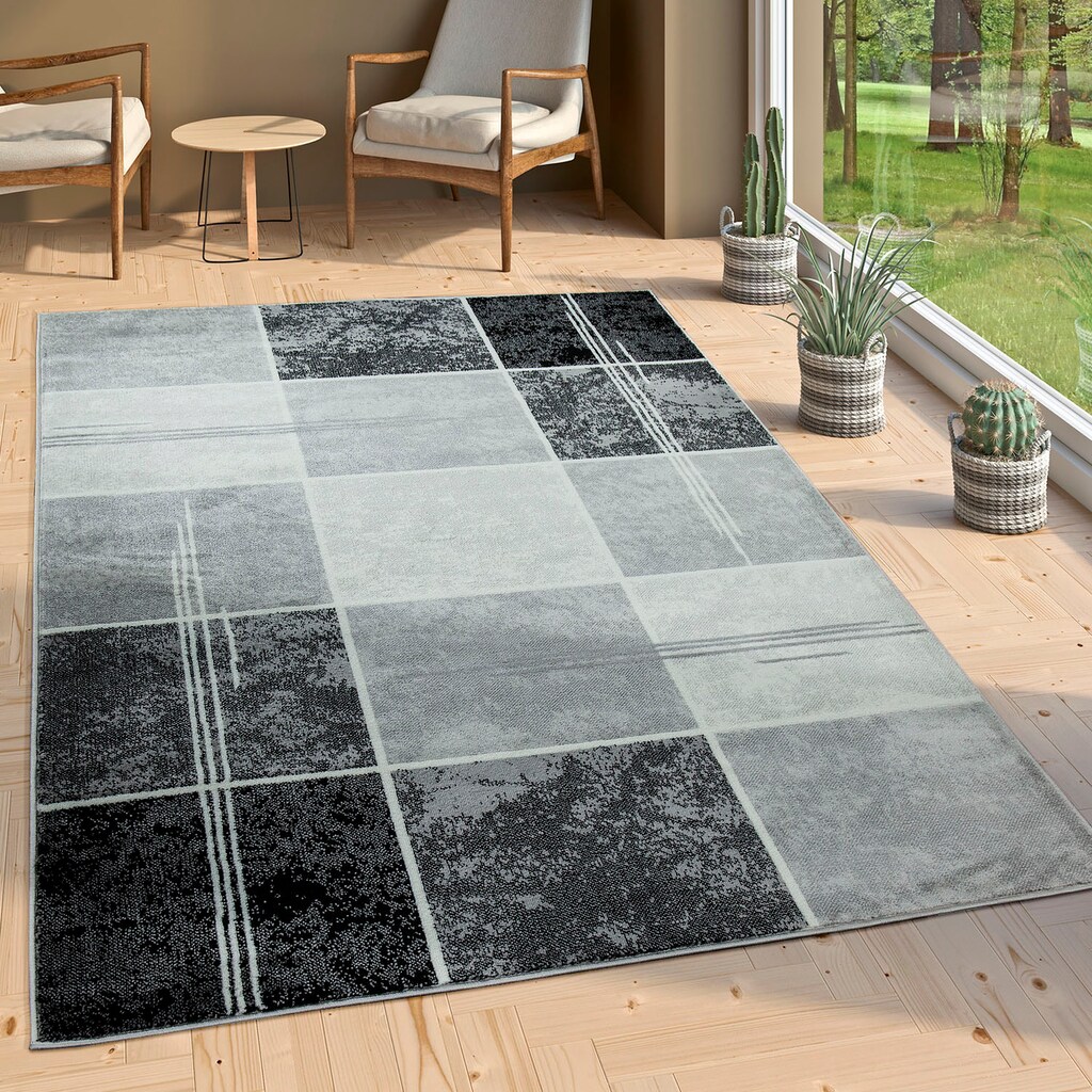Paco Home Teppich »Sinai 057«, rechteckig, Kurzflor, Karo Muster mit Marmor Optik, ideal im Flur & Schlafzimmer