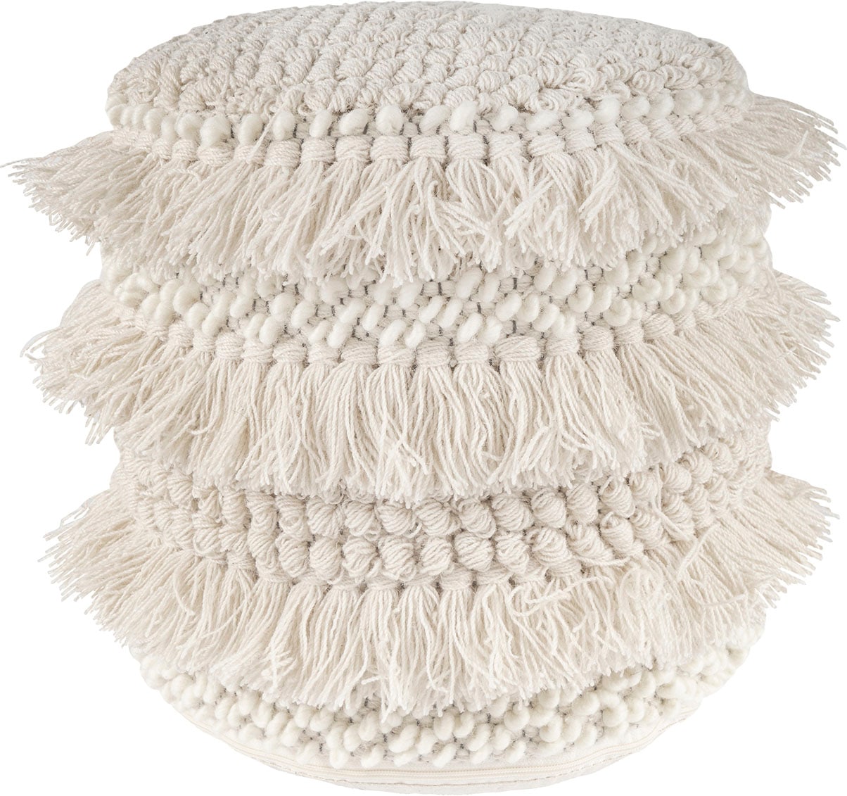 Kayoom Pouf "Bohist 325 35cm x 35cm, Strukturen mit Fransen und Quasten" 1 Stk. tlg. handgefertigt, Unikat, sehr gut kombinierbar, vielfältig im Einsatz