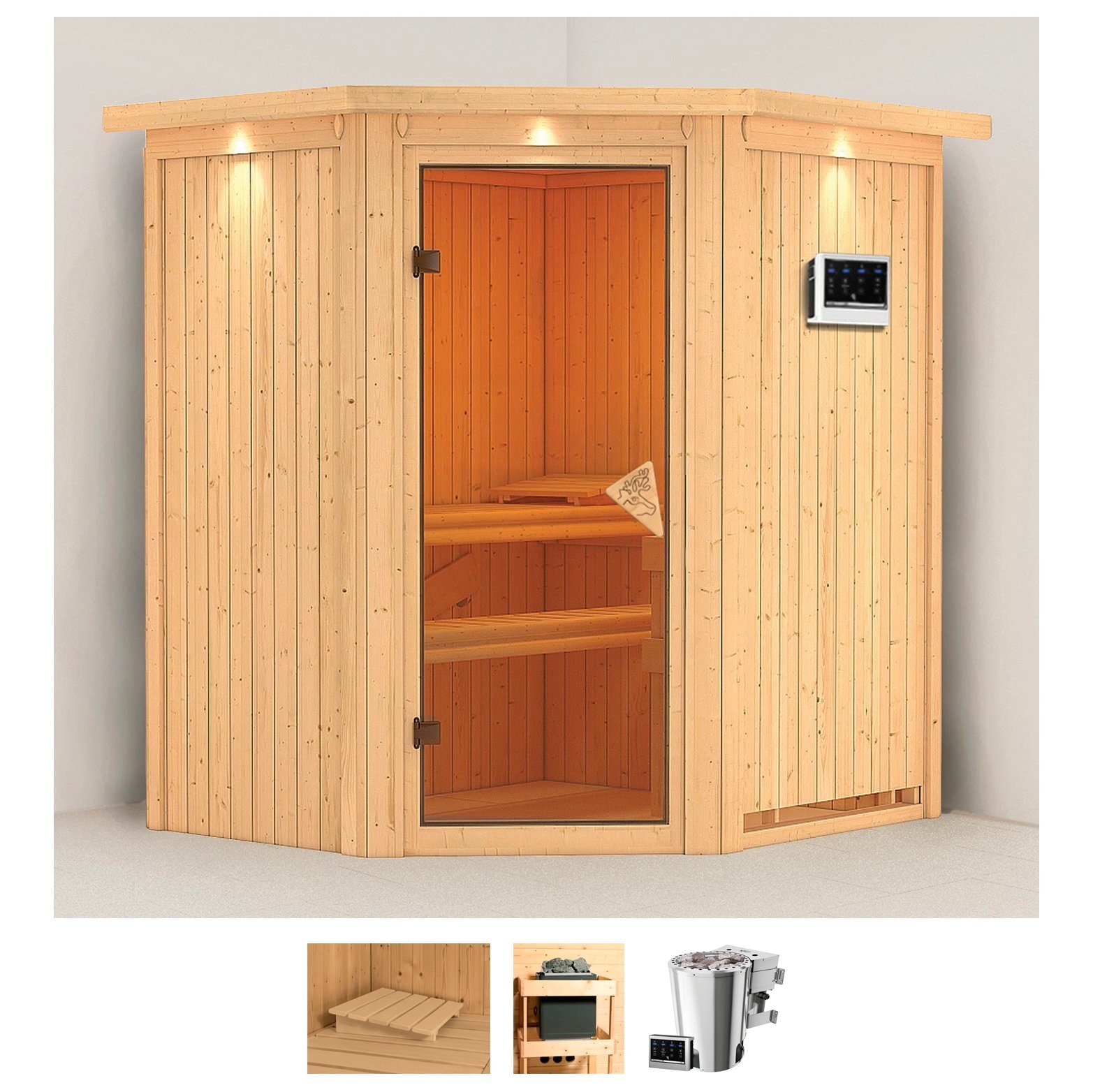 Karibu Sauna "Tomke" Set, Ofen 3,6 kW Bio-Ofen externe Strg. easy