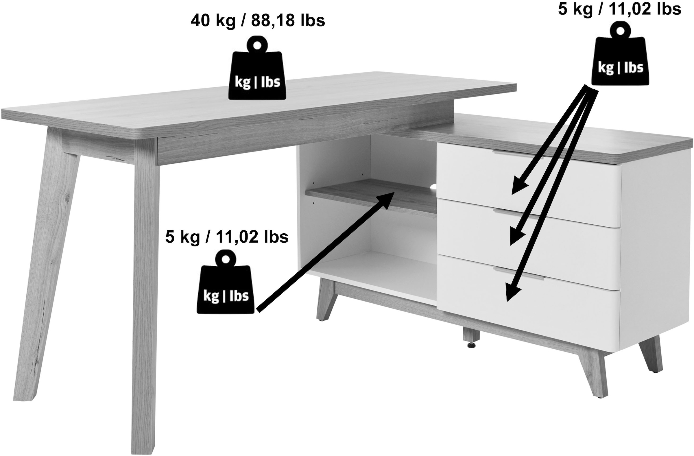 Jahnke Eckschreibtisch »LIBRE D 240 E«, (1 St.), wechselseitig montierbar, Breite ca. 140 cm