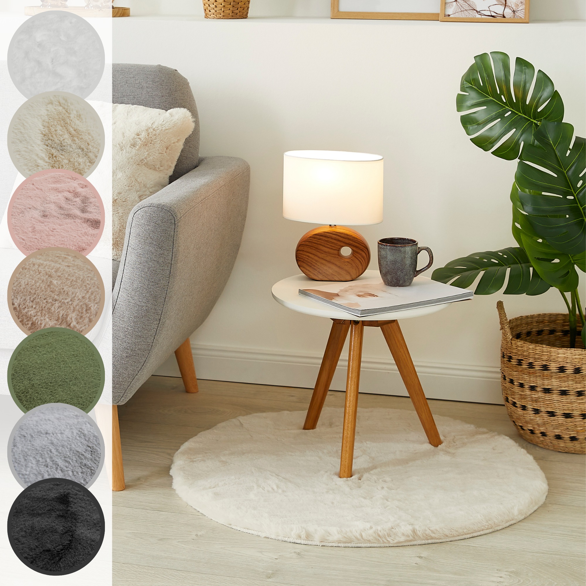 Fellteppich LUXOR LIVING "Novara", beige (creme), H:30mm Ø:80cm, Kunstfaser, Teppiche, Fellteppich, Kunstfell, Kaninchenfell-Haptik, besonders weicher Hochflor