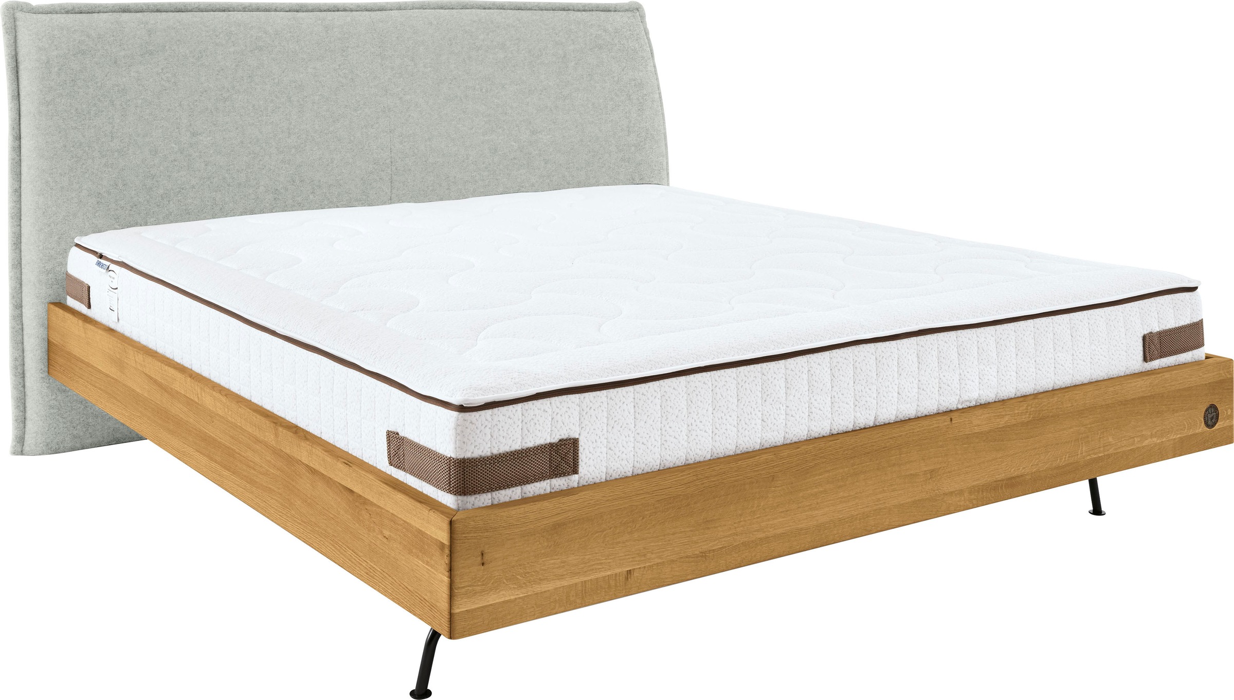 Birkenstock Polsterbett »Graz«, mit hohem, gepolstertem Kopfteil, Gestell in Eiche natur, elegante Metallfüße in Schwarz