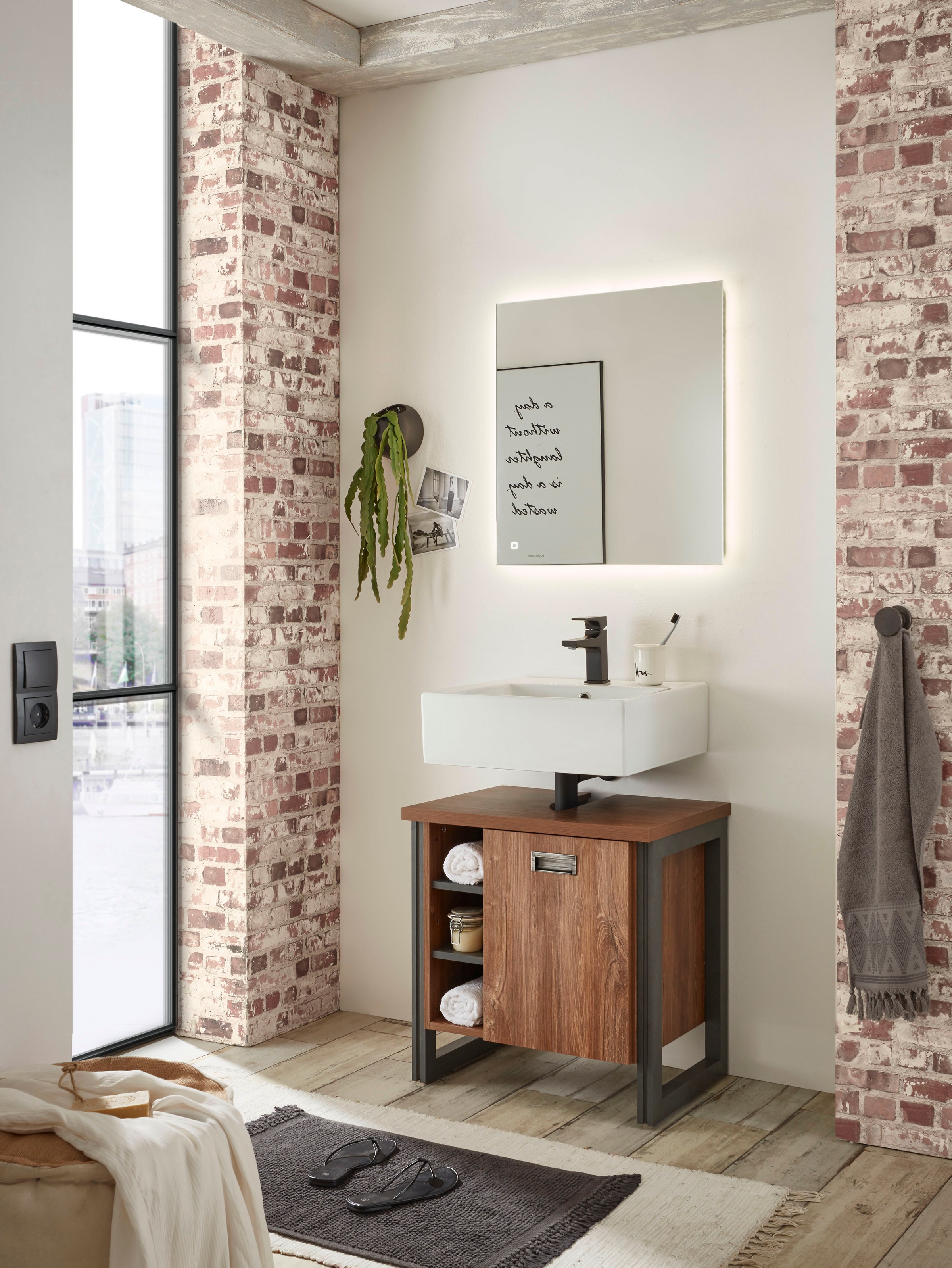 Home affaire Badmöbel-Set "Detroit, Bad im Industrialdesign, inkl. LED, 2-t günstig online kaufen