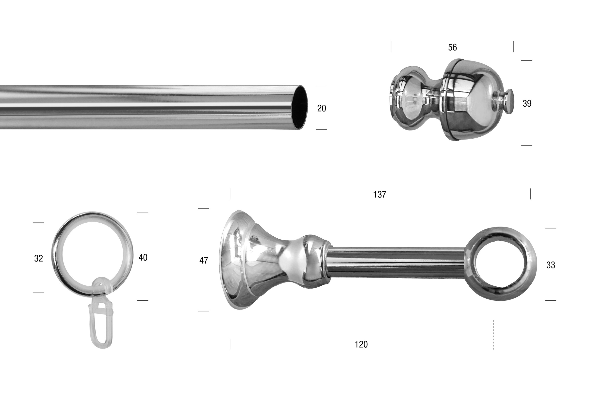 Thumbnail - GARESA Gardinenstange "ANDREA", (1 St.), Vorhanggarnitur, verlängerbar, Endknopf Profil klein, mit Ringen