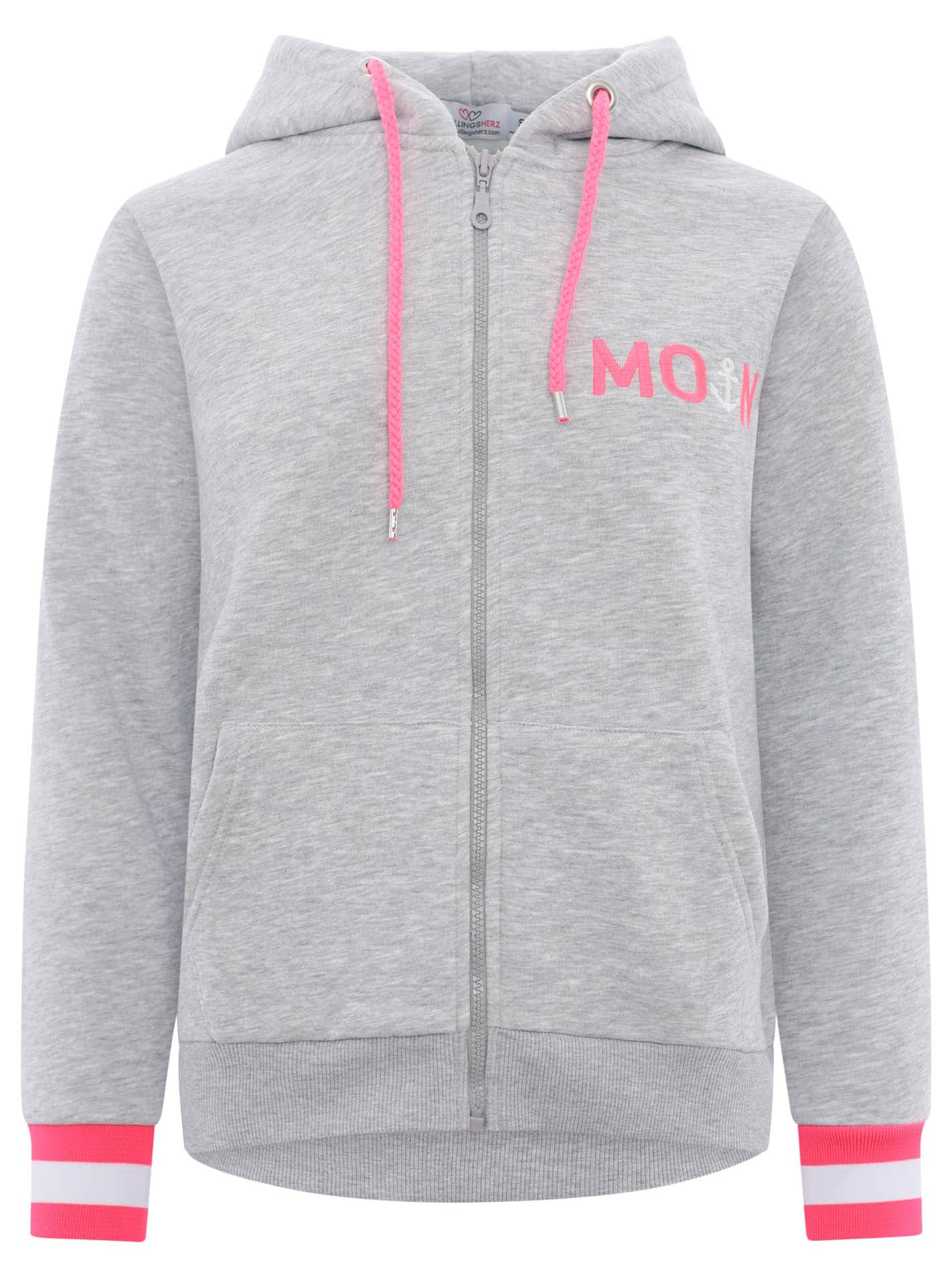 Zwillingsherz Sweatjacke, mit gesticktem "Moin" und neonfarbenen Details