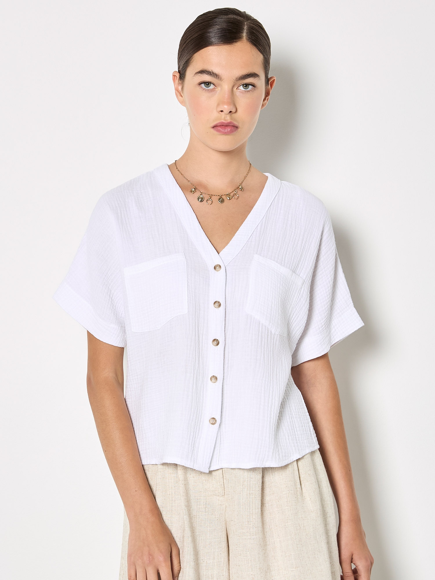 Apricot Blusentop "Strukturierte Bluse mit V-Ausschnitt" Einfarbig