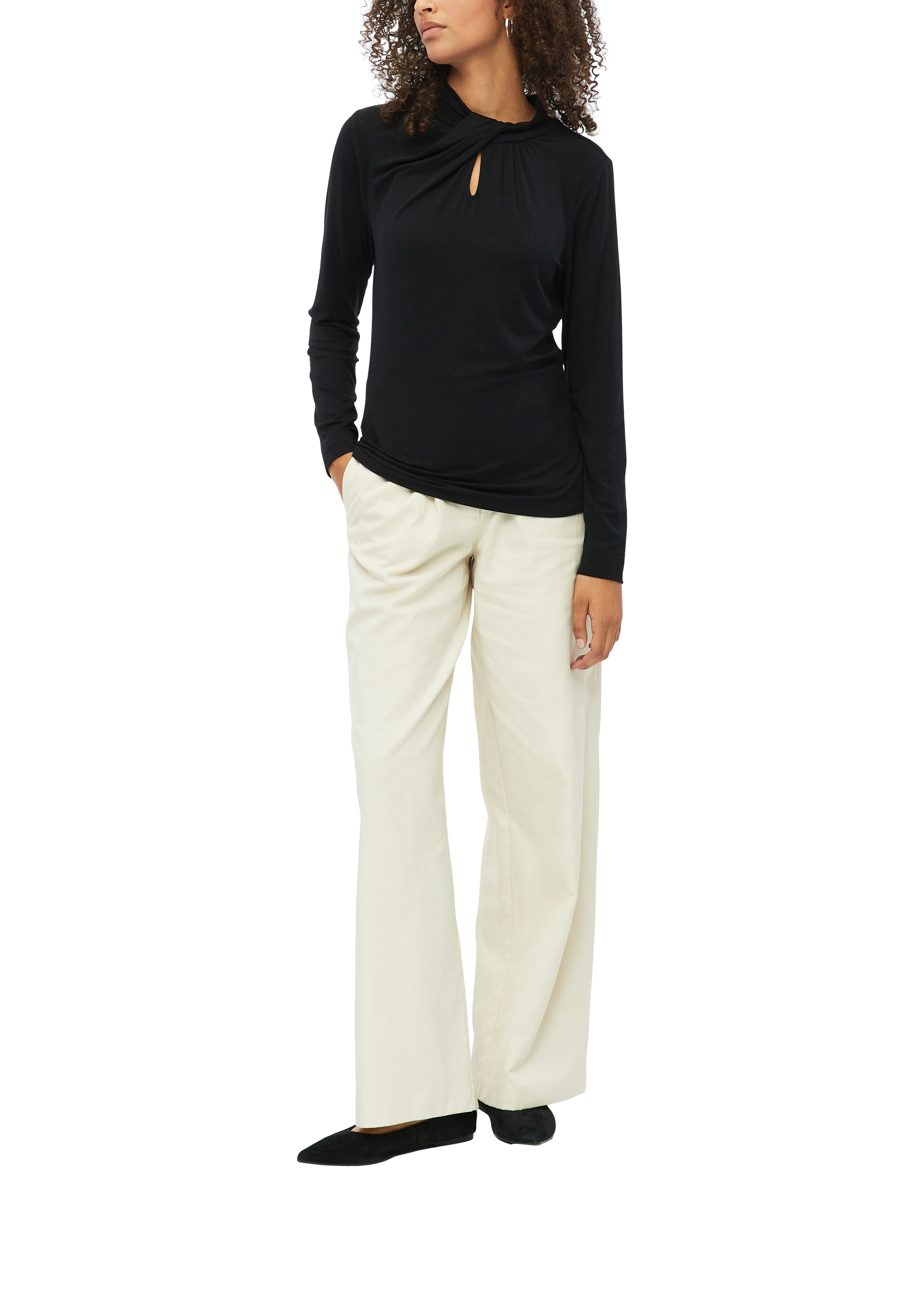 s.Oliver BLACK LABEL Langarmshirt mit Cut-Out und Knoten-Detail