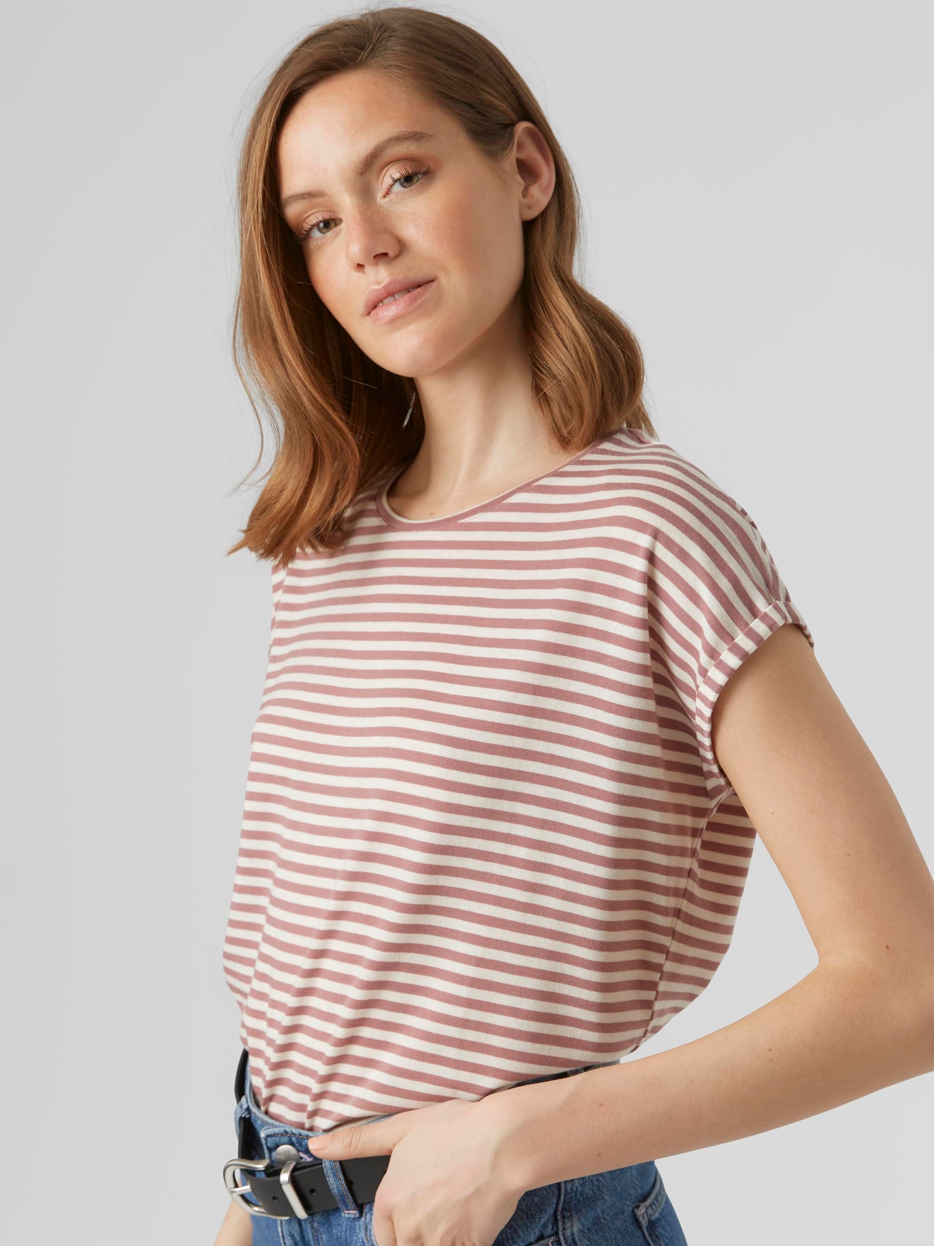 Vero Moda Rundhalsshirt "VMAVA PLAIN SS TOP STRIPE GA JRS NOOS" Materialmix günstig online kaufen