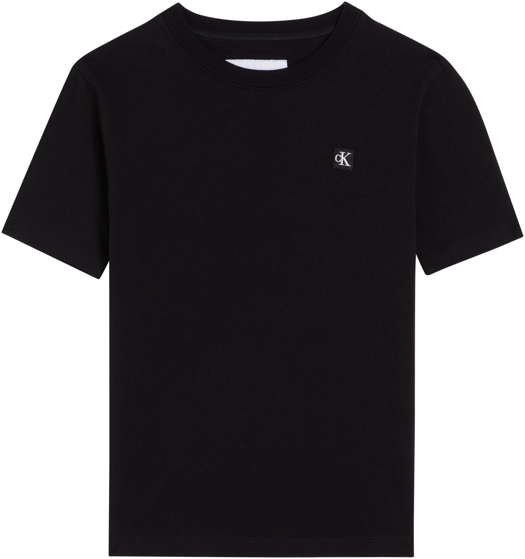 T-Shirt CALVIN KLEIN JEANS "MONO MINI BADGE T-SHIRT", Mädchen, Gr. 12 (152), schwarz, Single Jersey, Obermaterial: 100% Baumwolle, unifarben, regular fit normal, Rundhals, eingesetzt abgesteppte Kante, Shirts T-Shirt, Regular fit für Kinder 3