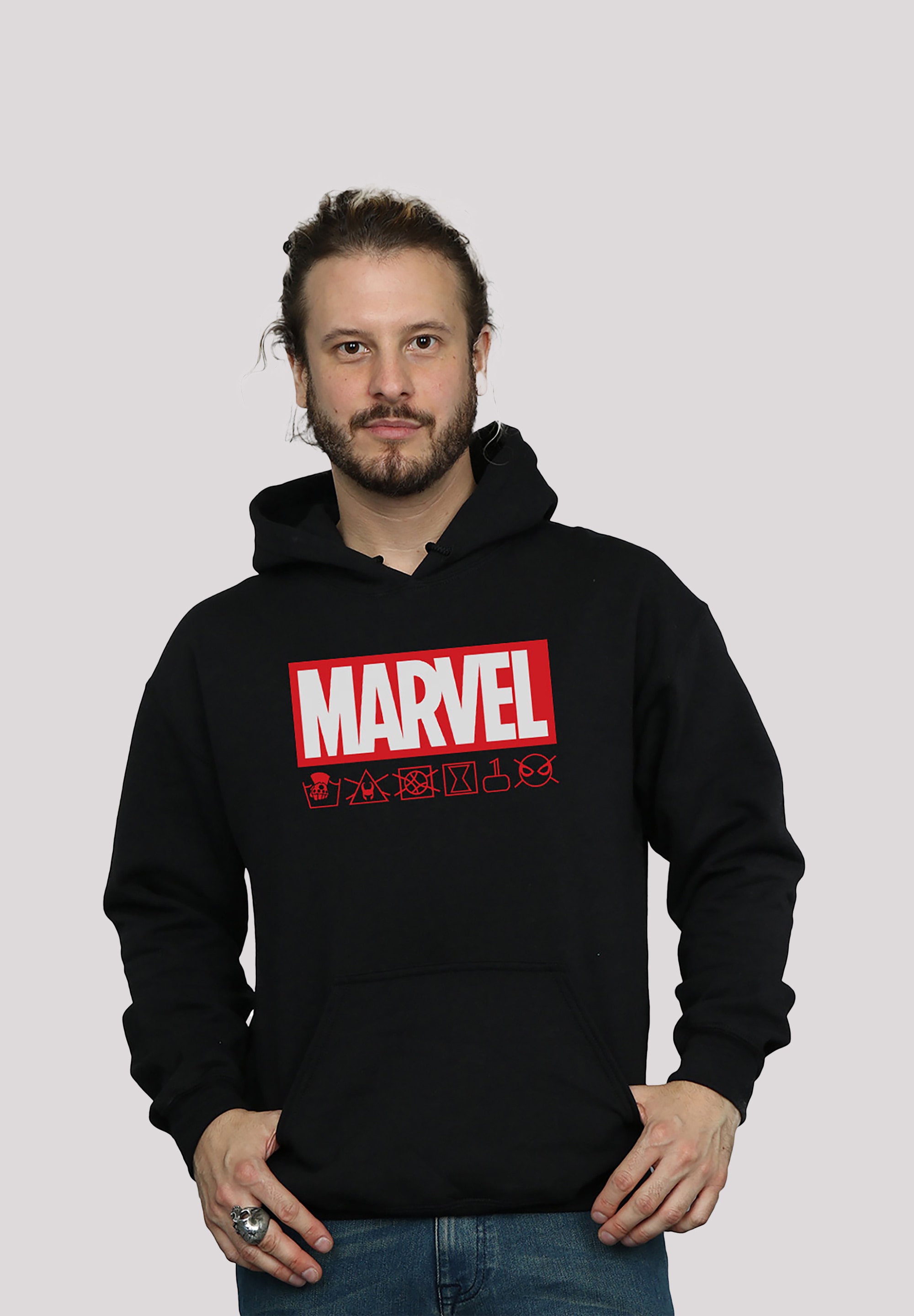 F4NT4STIC Kapuzenpullover "Marvel Logo Wash Care Symbols", Herren,Premium Merch,Slim-Fit,Kapuzenpullover,Logo Print