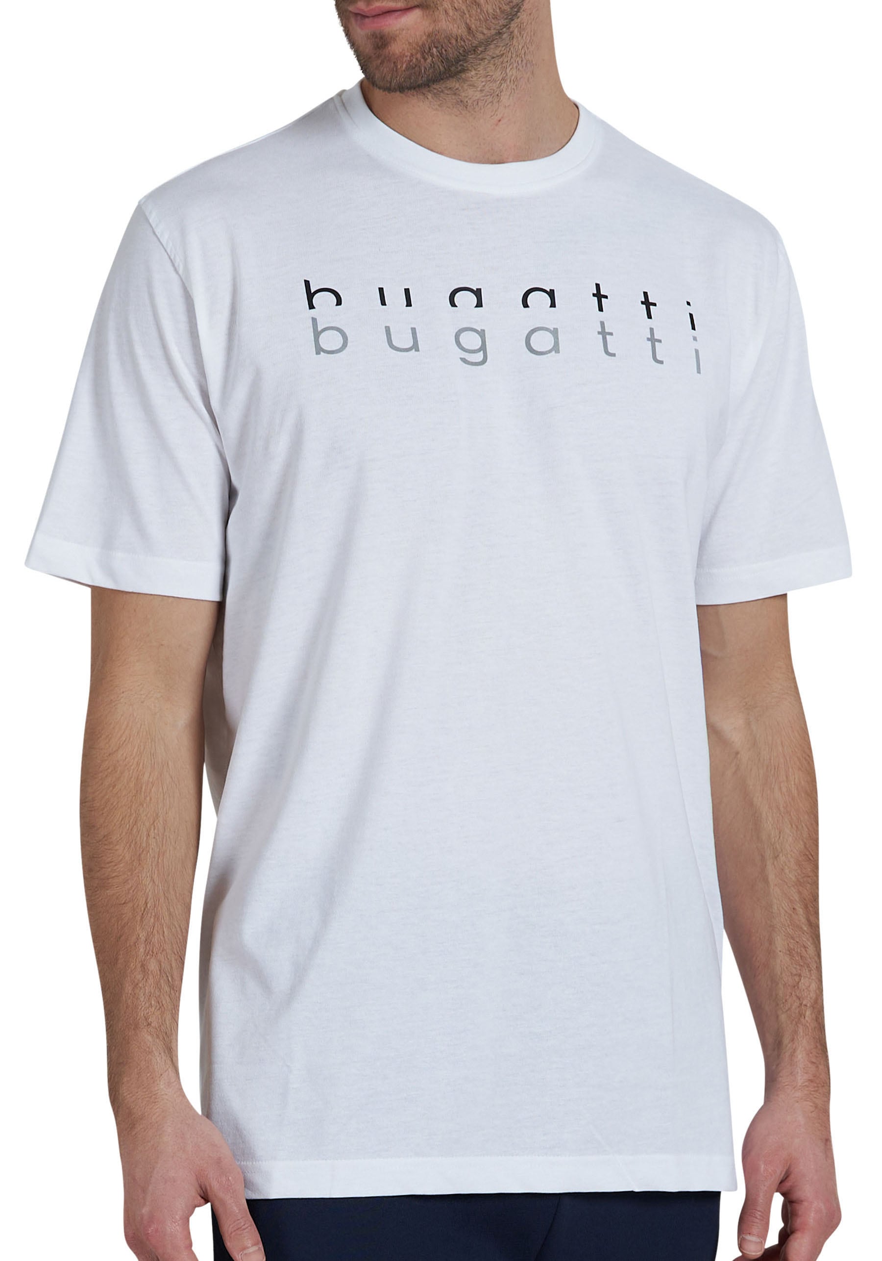 bugatti T-Shirt »Palermo«, Kurzarm, Rundhalsausschnitt, bugatti-Schriftzug vorn
