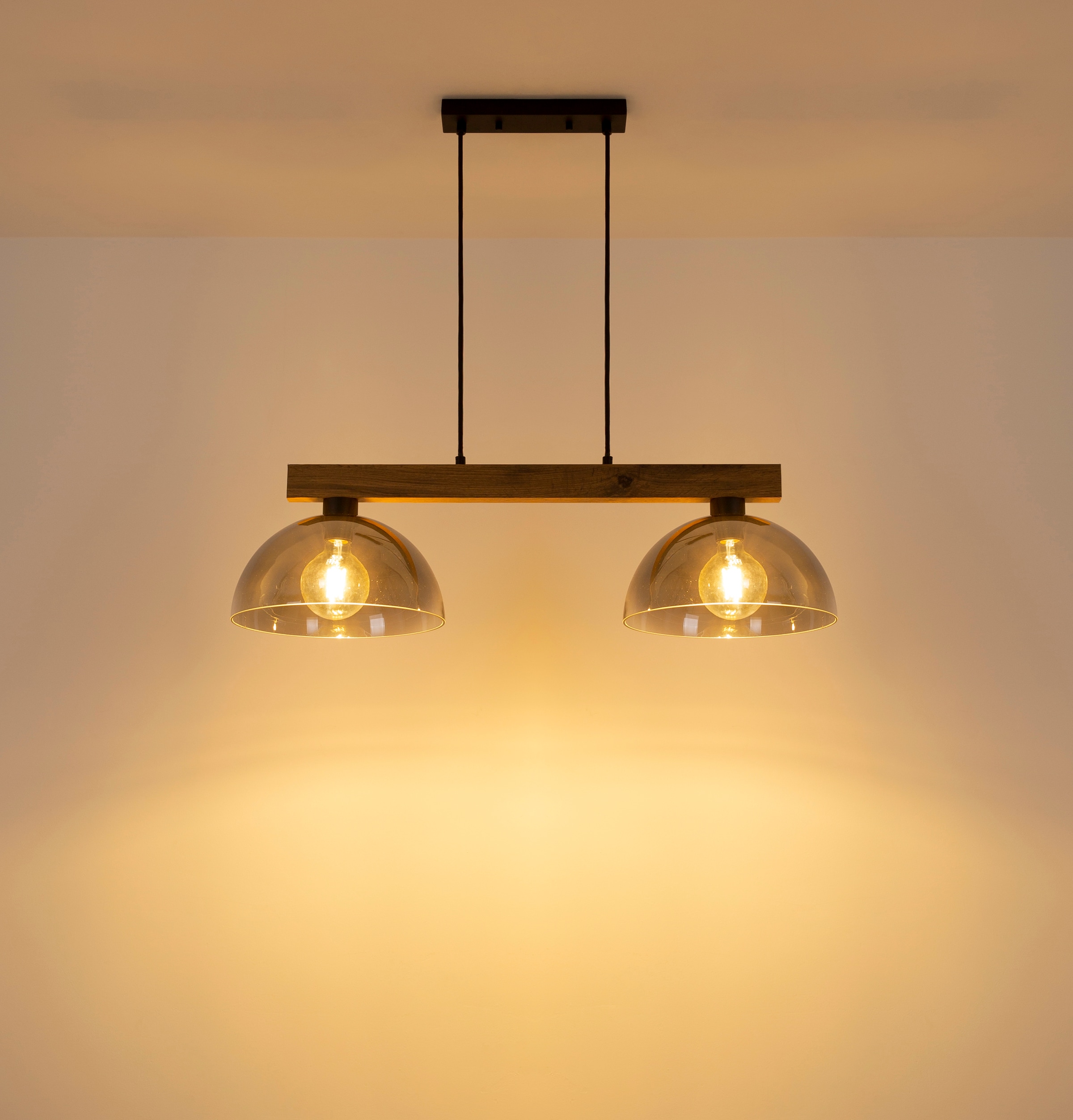 NOWA Hängeleuchte »ROMY« E27 1 Stk. Hängeleuchte Holz & Glas, höhenverstellbar, stilvoll modern