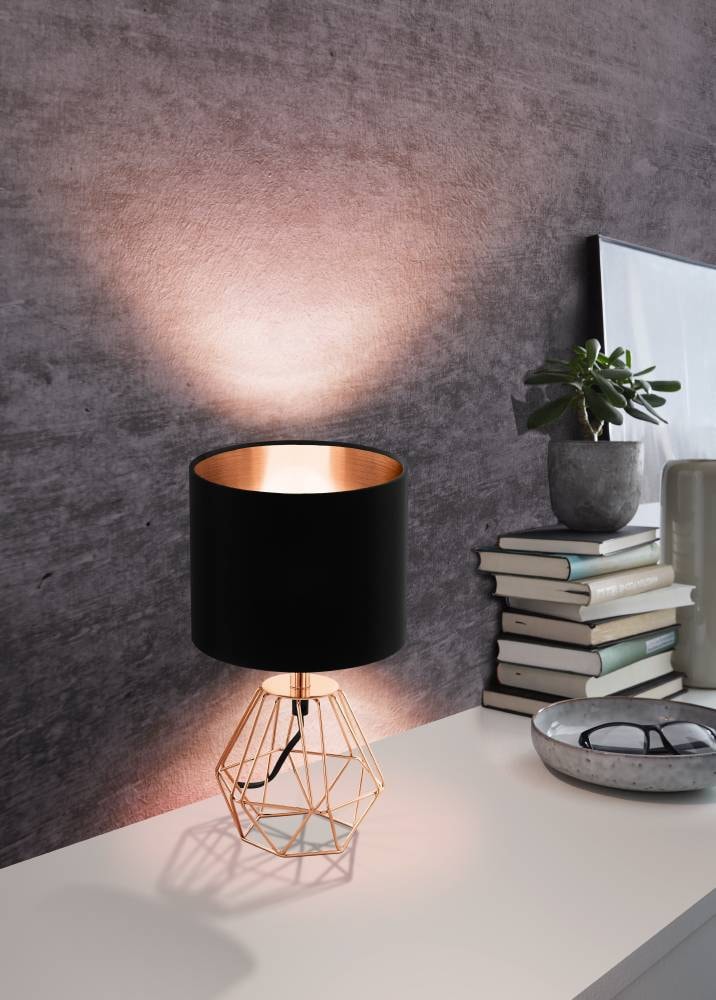 EGLO Tischleuchte »CARLTON 2 Tischlampe, schwarz-kupfer, exkl. Leuchtmittel E14, Retro«, 1 flammig, Leuchtmittel E14 | Leuchtmittel wechselbar-ohne Leuchtmittel, Nachttischlampe, Vintage, Metall, Stoff, Drahtgeflecht, 30,5x16,5cm
